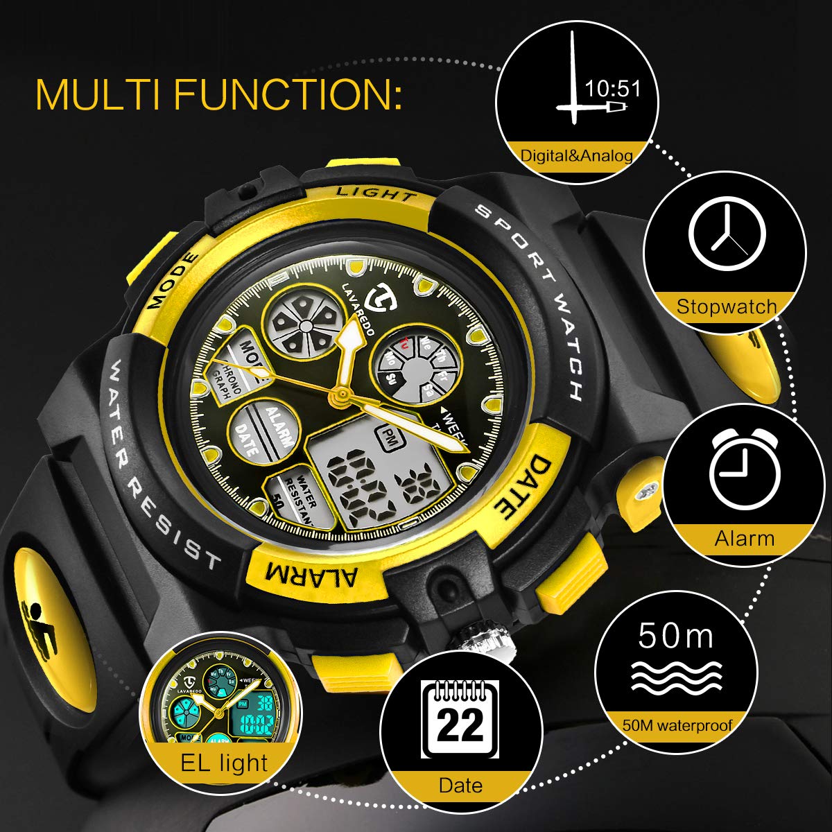 ASWAN Kids Digital Watch - Waterproof LED Sports Watch for Boys & Girls, Multifunctional Outdoor Activity Watch for Children & Teens - Perfect for Swimming, Running, and School Use