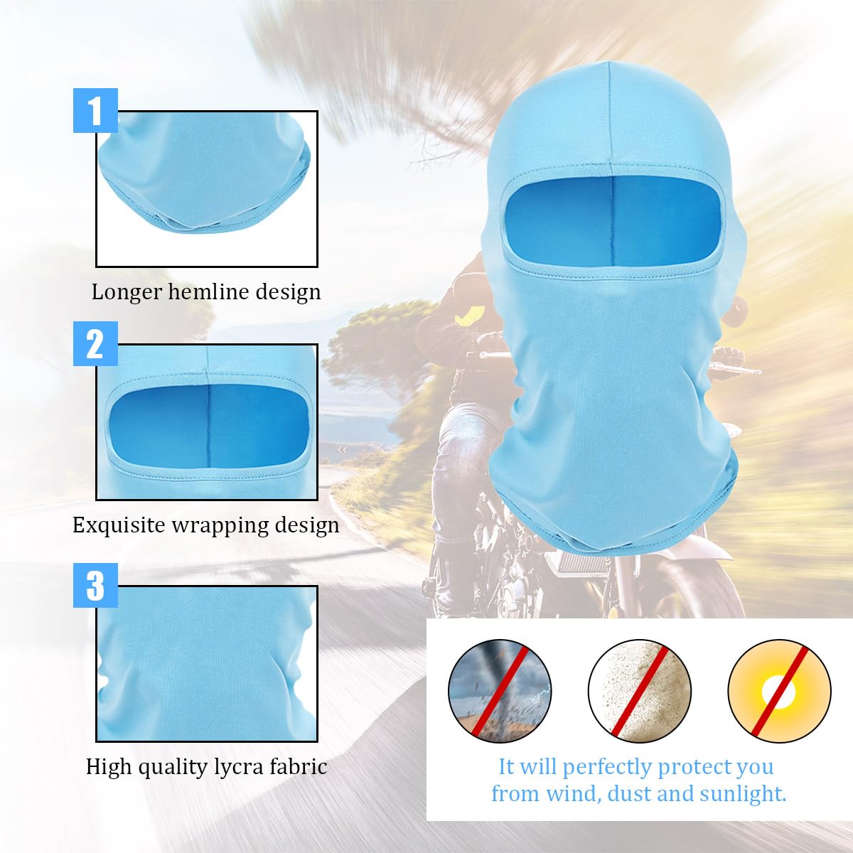 UV Protection Balaclava Ski Mask - Windproof Full Face Cover for Men & Women, Breathable & Lightweight Motorcycle Accessory (Light Blue) - Ideal for Skiing, Snowboarding, Motorcycling & Outdoor Winter Sports