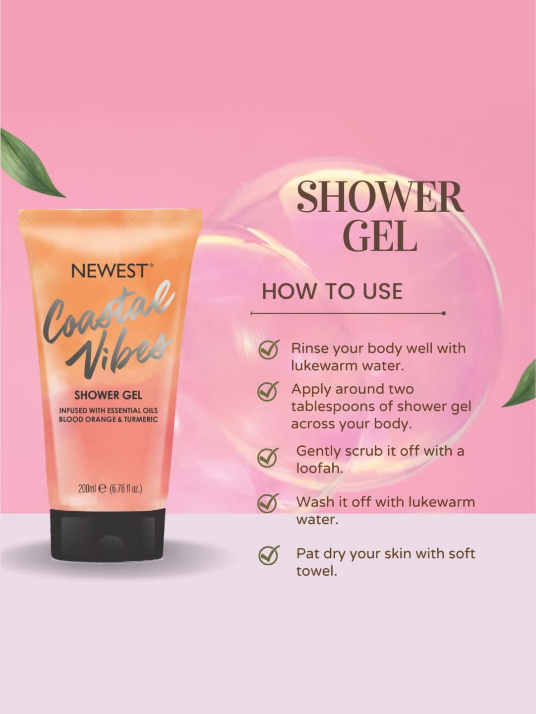 Refreshing Blood Orange & Turmeric Shower Gel - Hydrating Body Wash for Radiant Skin | Coastal Vibes Scent | 200ml | Perfect for Morning Showers & Spa-Like Relaxation