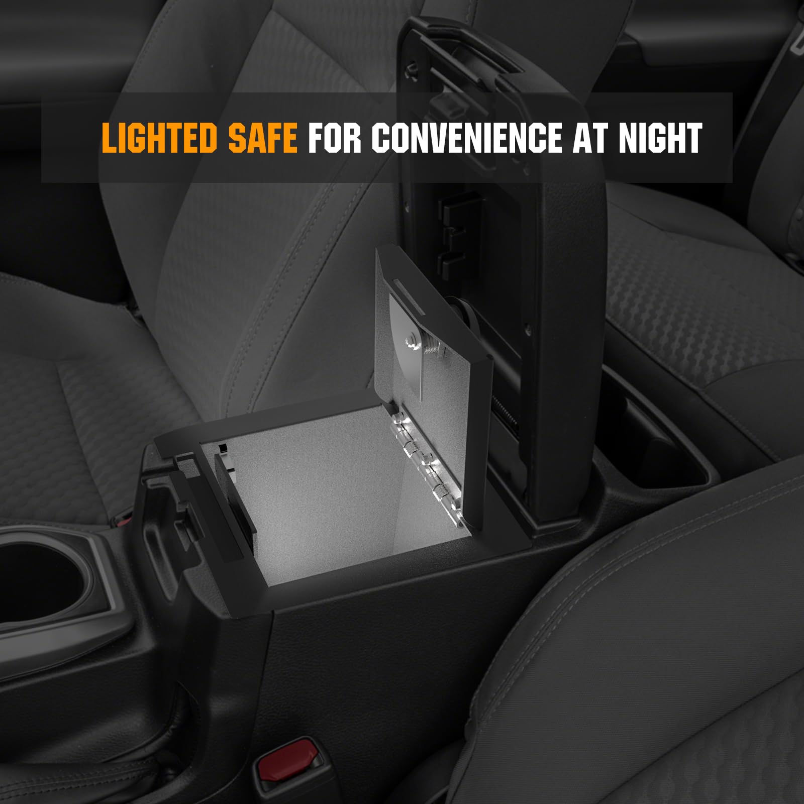 3 Mirrors Center Console Safe Gun Safe with Spring Hinges & LED Lights - Compatible with 2016-2023 Toyota Tacoma - Replacement for 00016-35986 - Perfect for Vehicle Storage & Firearm Security