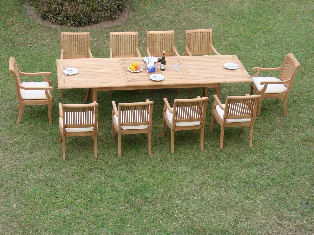 Premium 11-Piece Teak Wood Dining Set with Double Extension Table & 10 Giva Armchairs - 117