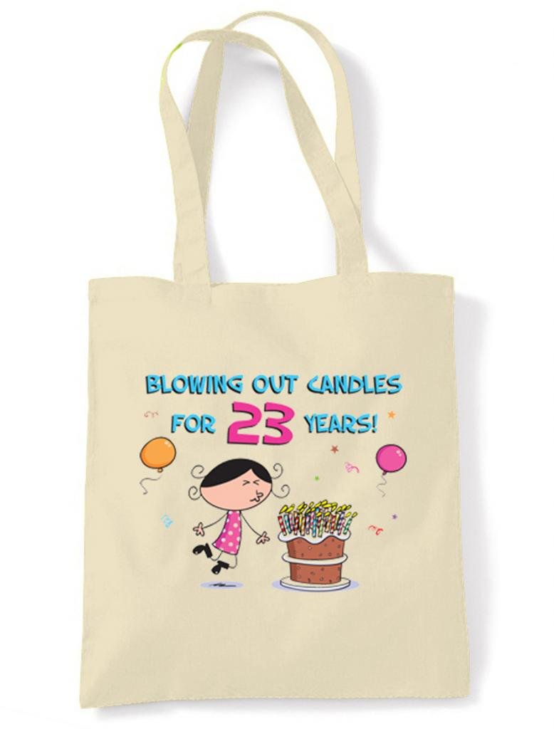 Women's 23rd Birthday Tribal T-Shirt Design Tote Bag - Candle Blowing Print Shoulder Bag for Birthday Parties & Festive Celebrations
