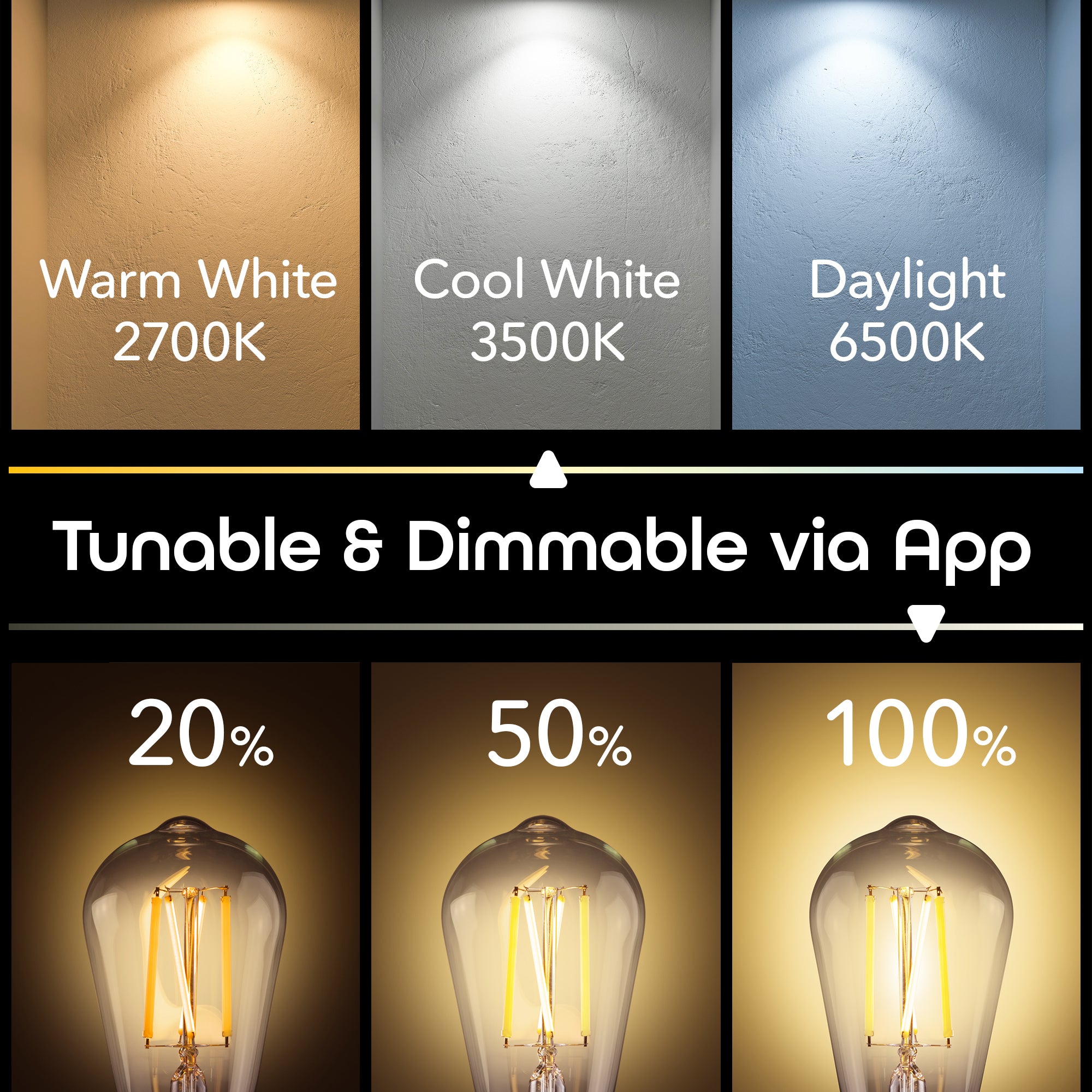 Geeni Lux Edison ST21 Smart Bulb - 4 Pack Tunable White LED Light Bulbs for Home Automation, Dimmable WiFi Light Bulbs Compatible with Alexa & Google Assistant - Perfect for Living Room, Bedroom, and Smart Home Lighting