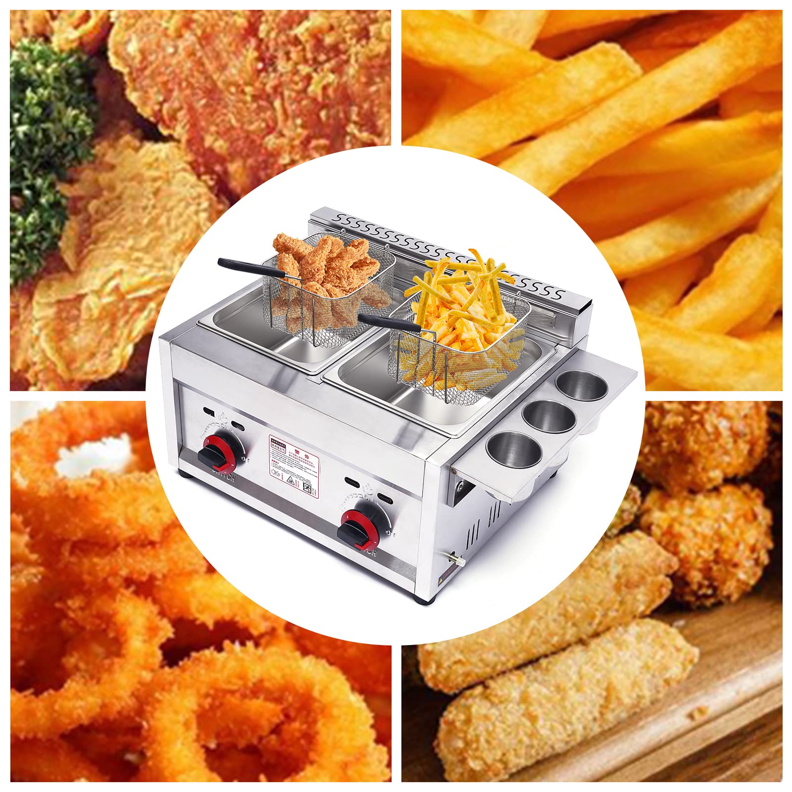 12L Commercial Countertop Deep Gas Fryer - Stainless Steel Outdoor Cooker with 2x 6L Baskets for Chicken, Chips & French Fries - Perfect for Home Kitchen & Restaurant Use