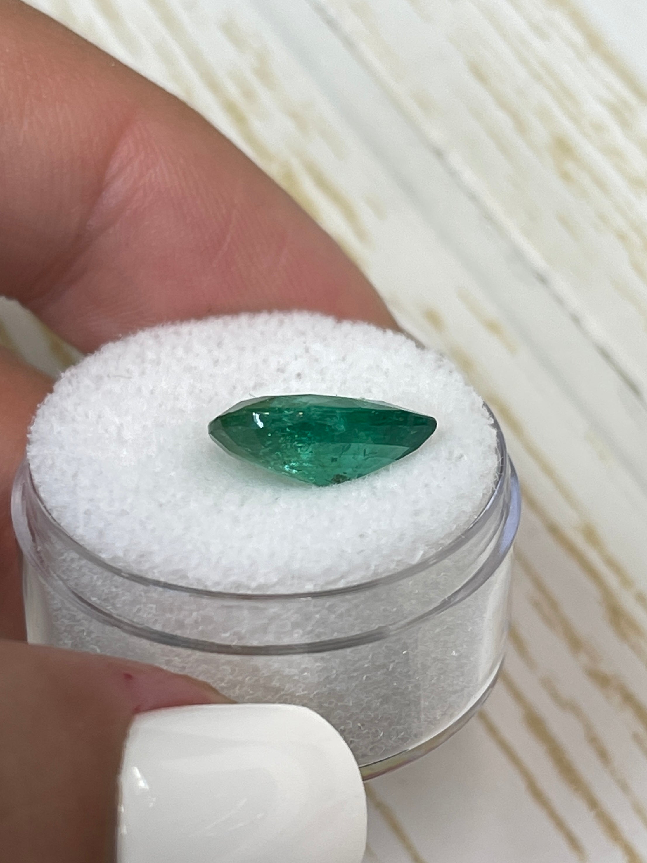3.44 Carat Natural Zambian Emerald Pear Cut Loose Gemstone - 13x9mm Freckled Green Emerald for Jewelry Making, Engagement Rings & Collector's Gems