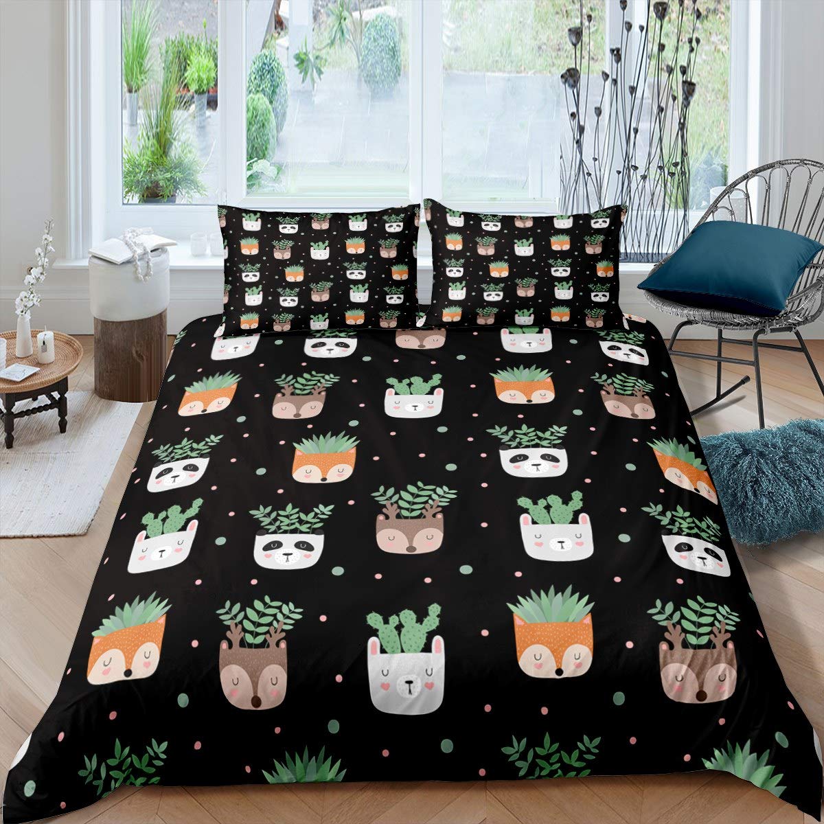 Cactus Duvet Cover Set for Kids - Boho Succulent Comforter Cover with Potted Plants & Botanical Pattern - Twin Size Bedding Set (2Pcs) - Perfect for Boys & Girls Bedroom Decor - Ideal for Nursery, Kids Room, or Boho-Themed Bedrooms