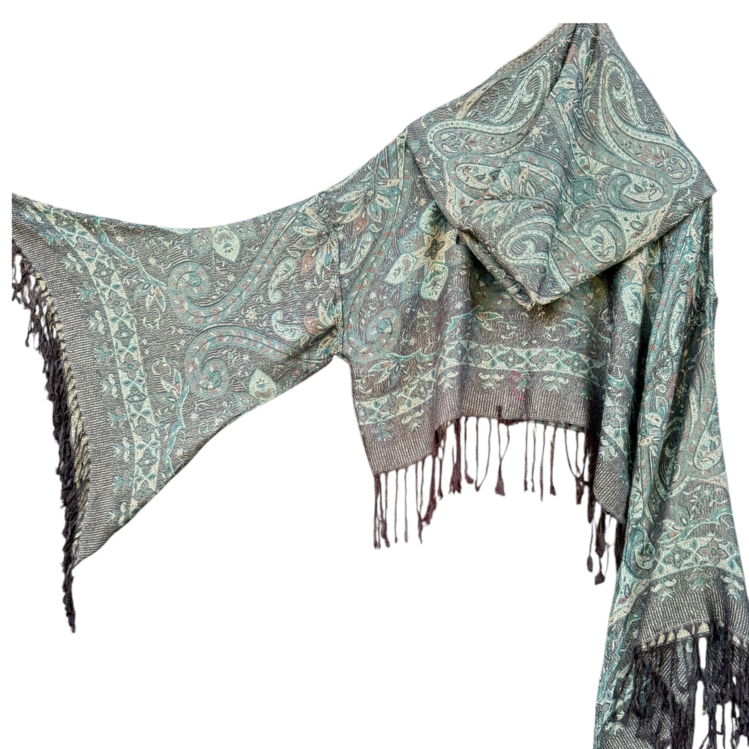 Butterfly Bell Pashmina Top - Dark Sea Paisley Print Women's Fashion Blouse | Perfect for Boho Chic Outfits, Beach Cover-ups & Summer Layering