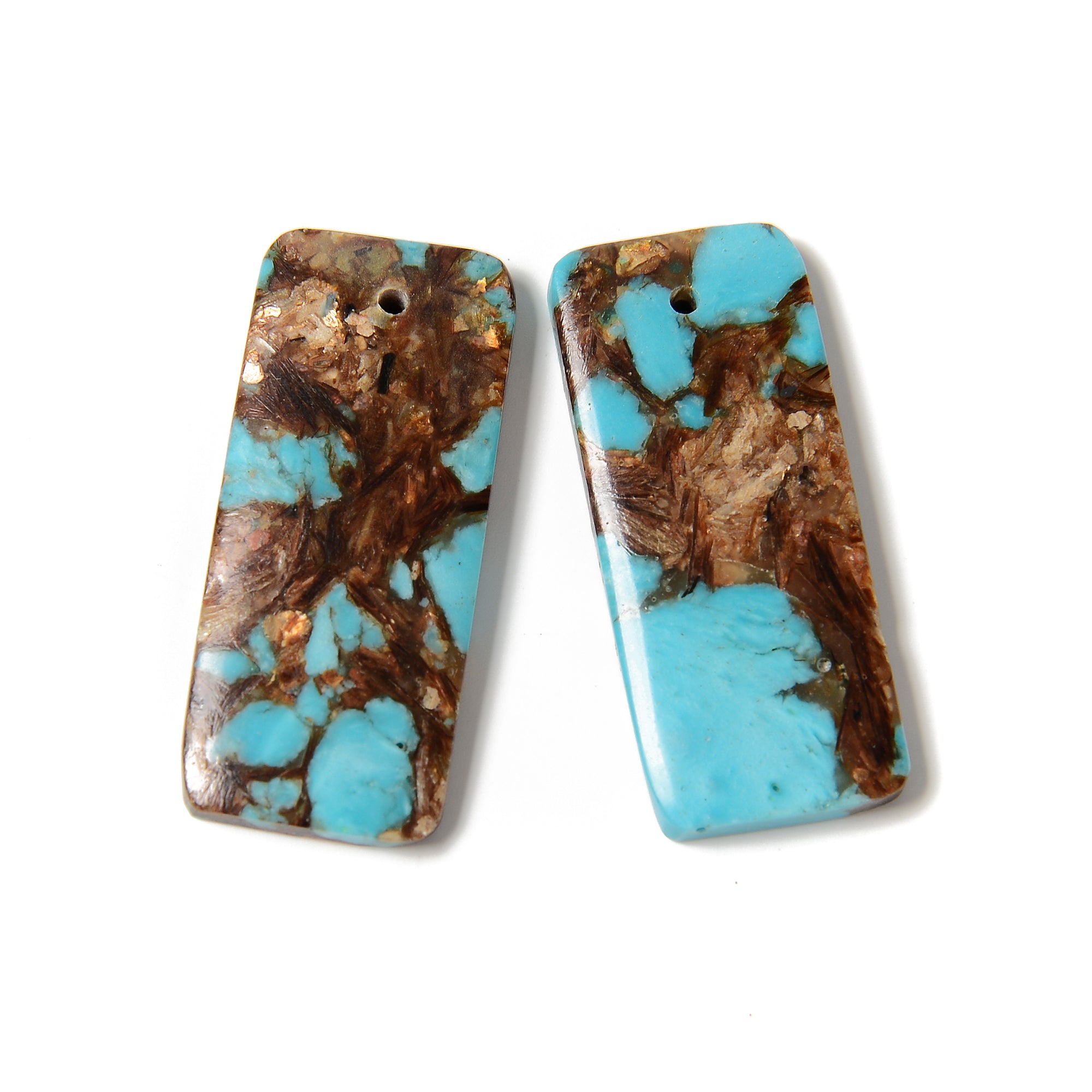 Bronzite Turquoise Pendant Earrings 18x42mm - Natural Stone Jewelry Pair for Women | Perfect for Boho Chic, Casual Wear & Special Occasions