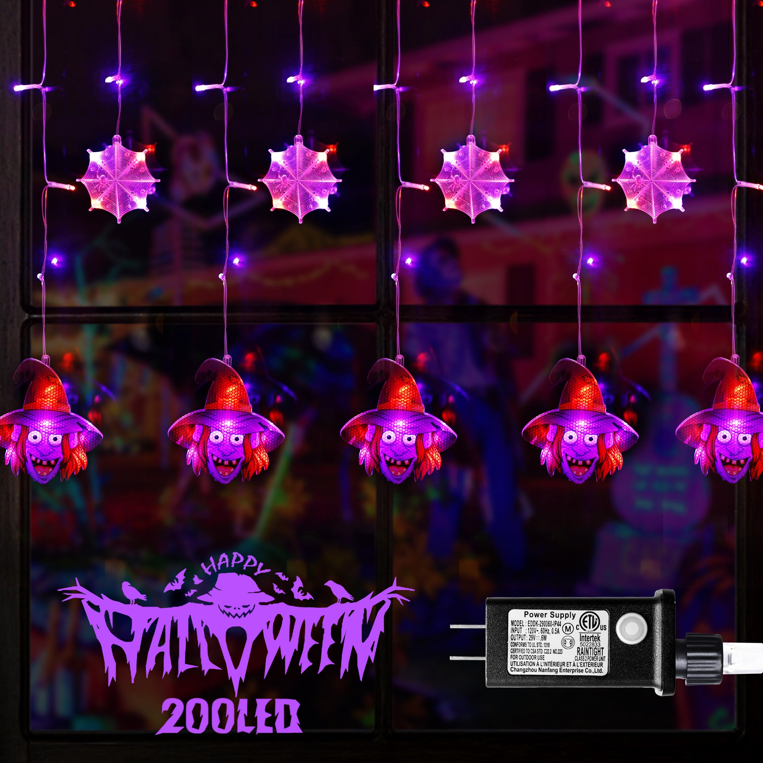200 LED Halloween Icicle Lights - Purple & Orange Dripping Curtain String Lights with 10 Spooky Ornaments | Waterproof Outdoor Decor for Windows, Porch, Yard | Perfect for Halloween Party, Haunted House & Holiday Decorations