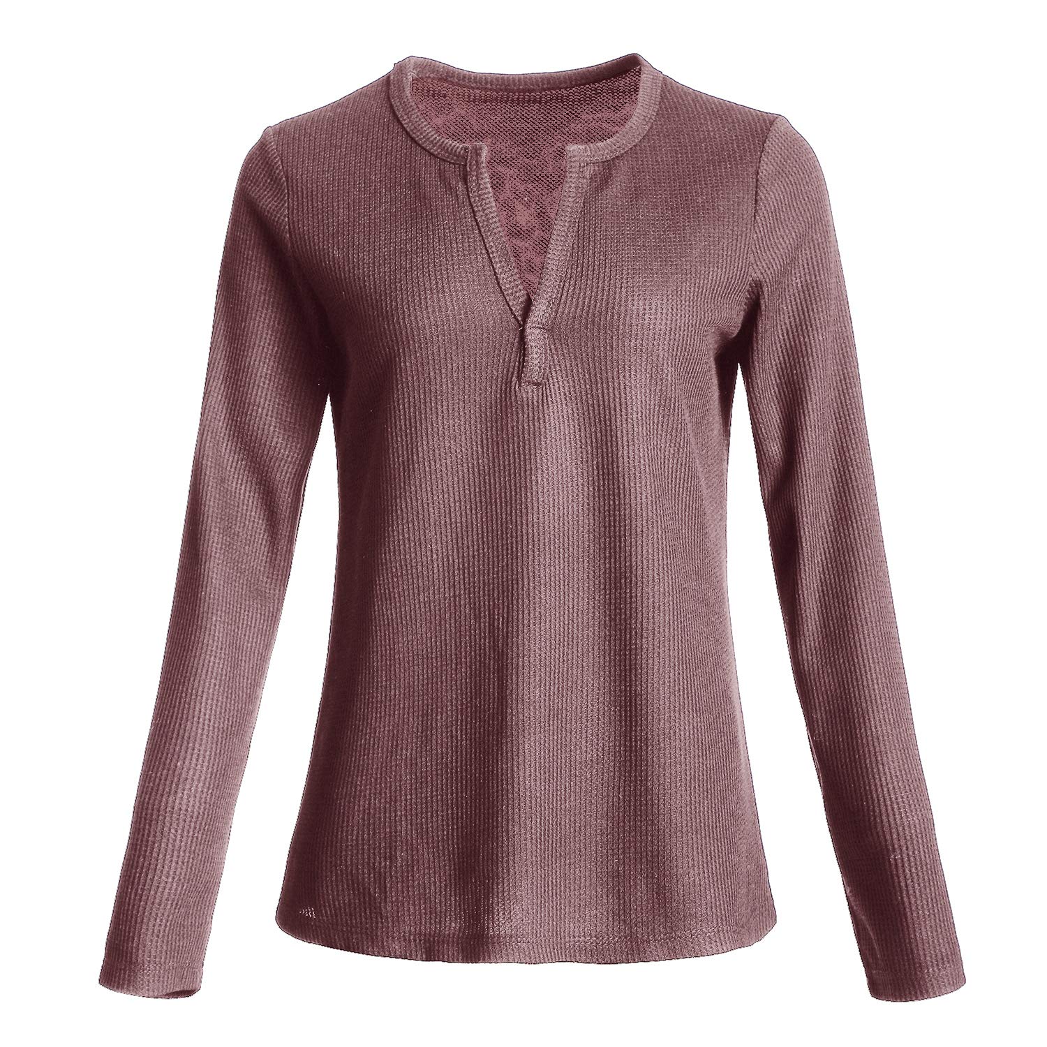iChunhua Women's V Neck Long Sleeve Waffle Knit Thermal Tunic Top - Loose Fit Casual Shirt for Fall & Winter, Perfect for Layering, Office Wear and Cozy Outfits