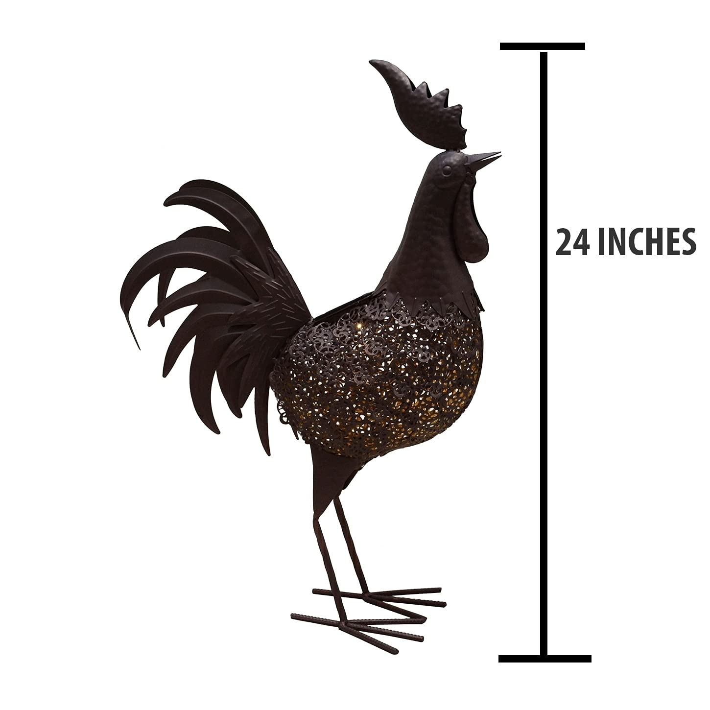 24 Inch Solar-Powered Rooster Statue for Indoor & Outdoor Decor - Garden, Patio, and Farmhouse Decoration