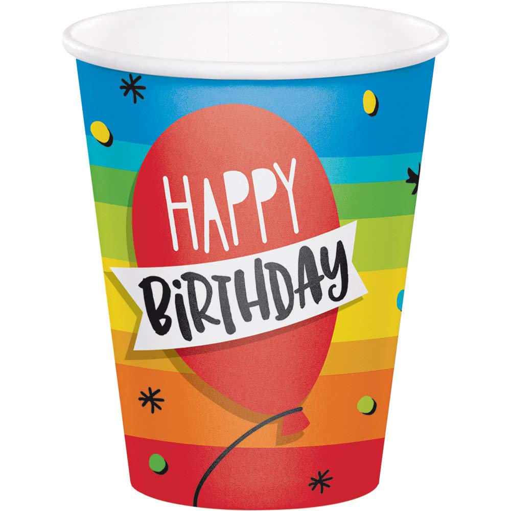 Creative Converting Hoppin Rainbow Birthday Disposable Paper Cups - 16oz Multicolor Party Cups for Kids Birthday, Baby Shower & Celebrations - Bulk Pack of 25