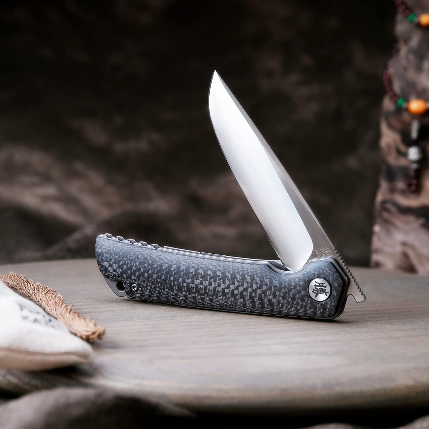 KATSU Folding Pocket Knife - Japanese Style EDC Knife with 154CM Steel Blade & Carbon Fiber Handle | Includes Leather Sheath | Perfect for Camping, Hiking, and Everyday Carry