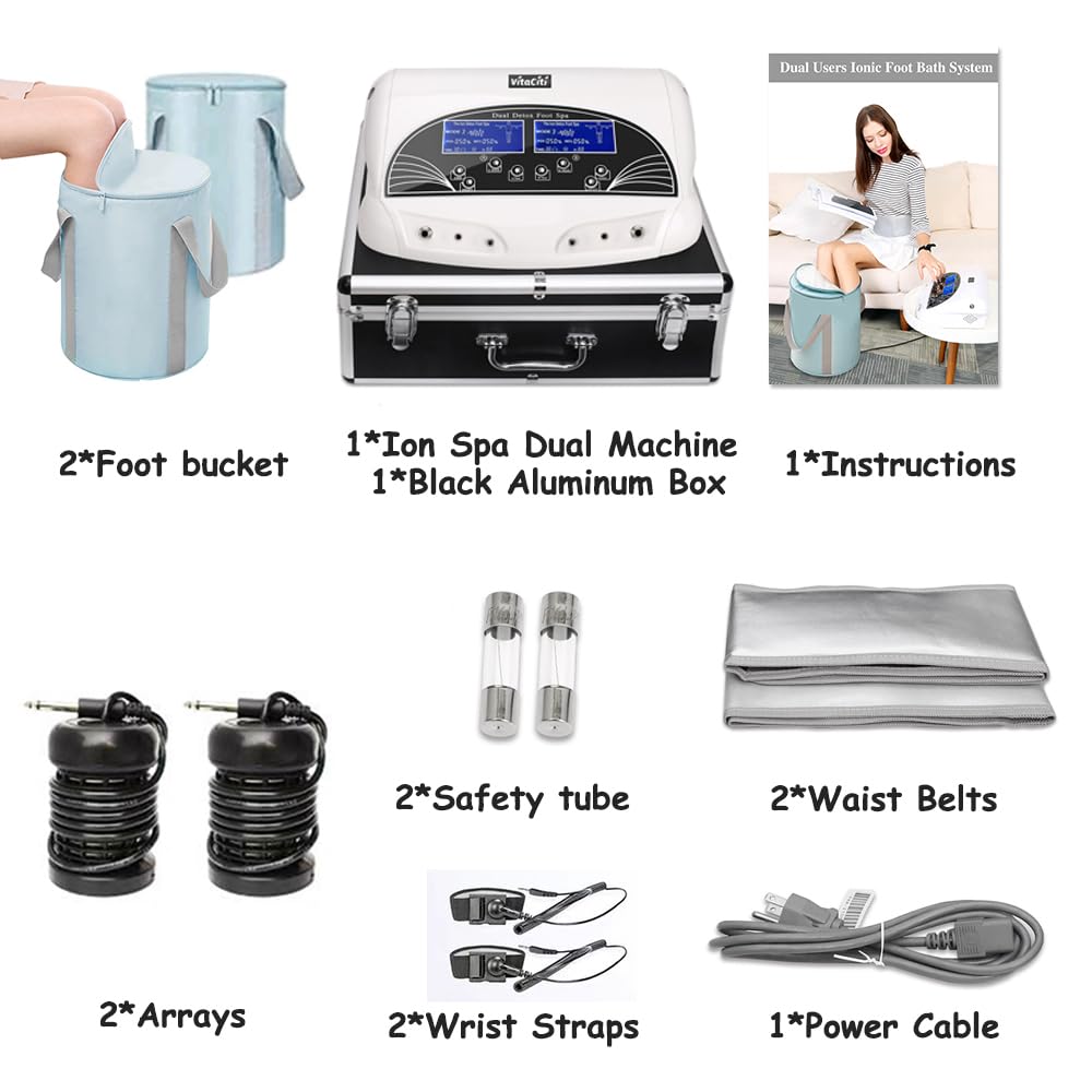 Dual Ionic Detox Foot Spa Machine with LCD Display - Negative Hydrogen Detox System, Includes Black Aluminum Case & 2 Foot Soaking Buckets | Perfect for Home Relaxation, Spa Treatments, and Detox Therapy