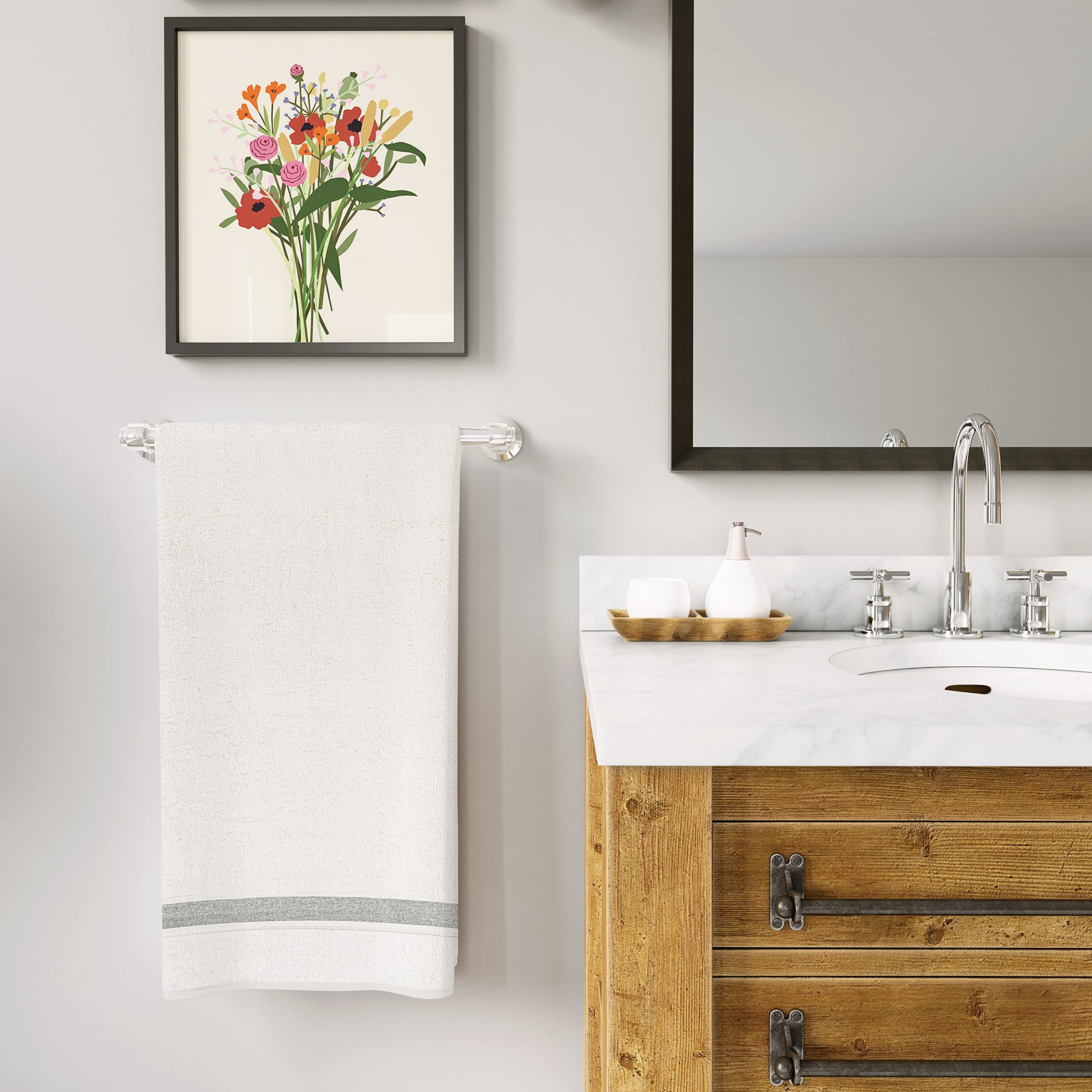 Luxury 100% Natural Cotton Bath Towels Set of 4 - Extra Large 35 x 67 Inches, Ultra Absorbent & Plush Hotel Quality Bath Sheets for Spa, Bathroom & Beach - Soft Thick Bordered Design Towels for Ultimate Comfort