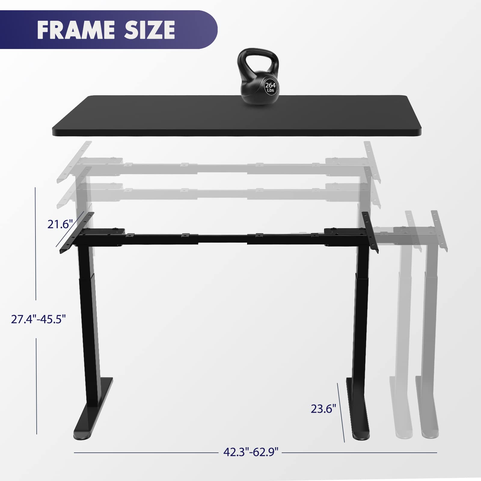 Dual Motor Electric Standing Desk Frame - Adjustable Height Desk Legs with 3 Memory Presets & USB Charging Ports | Heavy Duty Sit Stand Workstation (Black) for Home Office & Gaming Setup