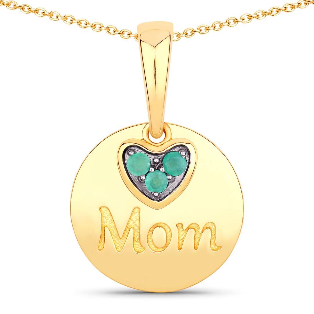 Genuine Emerald Heart Pendant Necklace for Mom - Sterling Silver Jewelry Gift for Mother's Day, Birthday & Anniversary