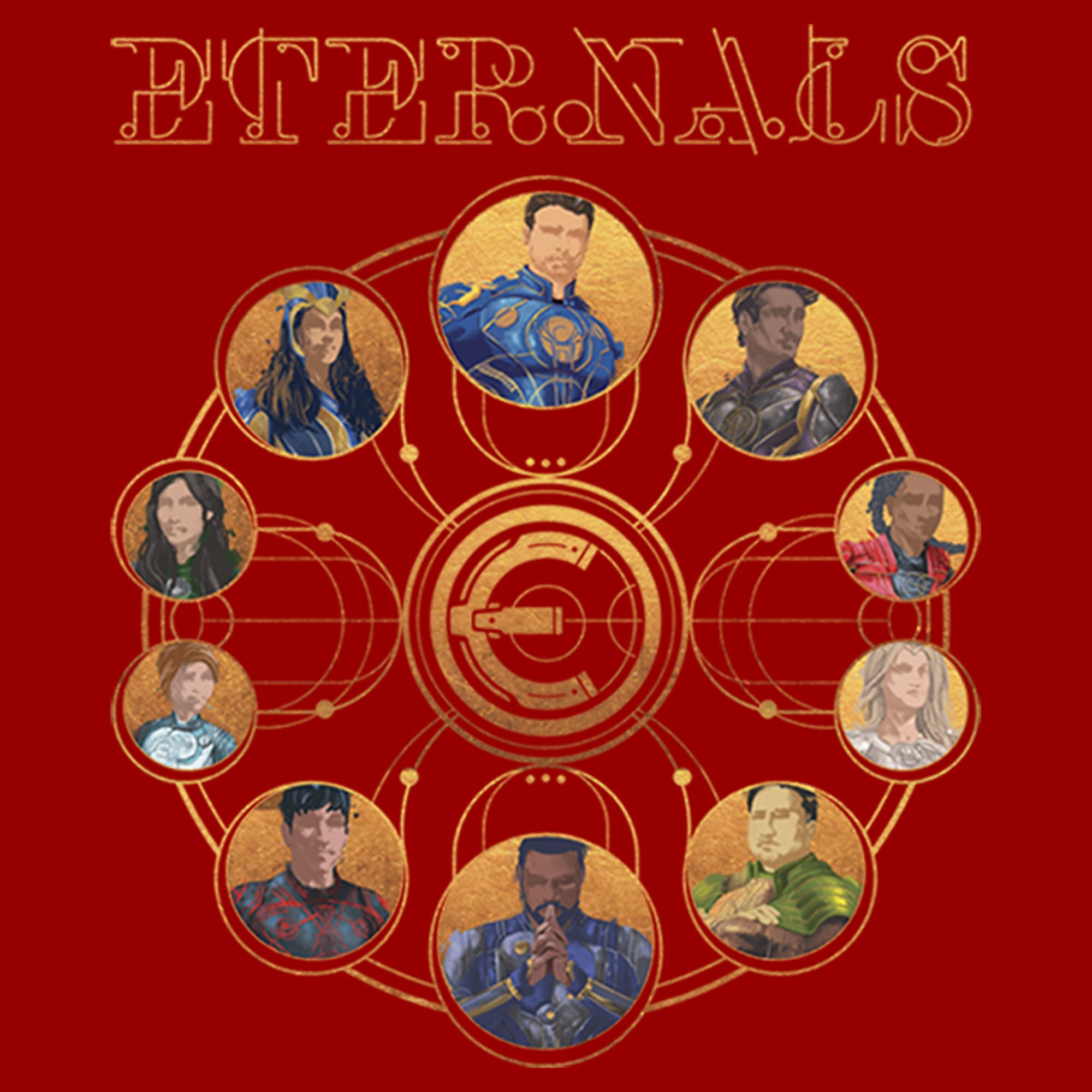 Marvel Eternals Gold Circle Graphic T-Shirt for Men - Casual Superhero Tee for Fans, Cosplay & Everyday Wear