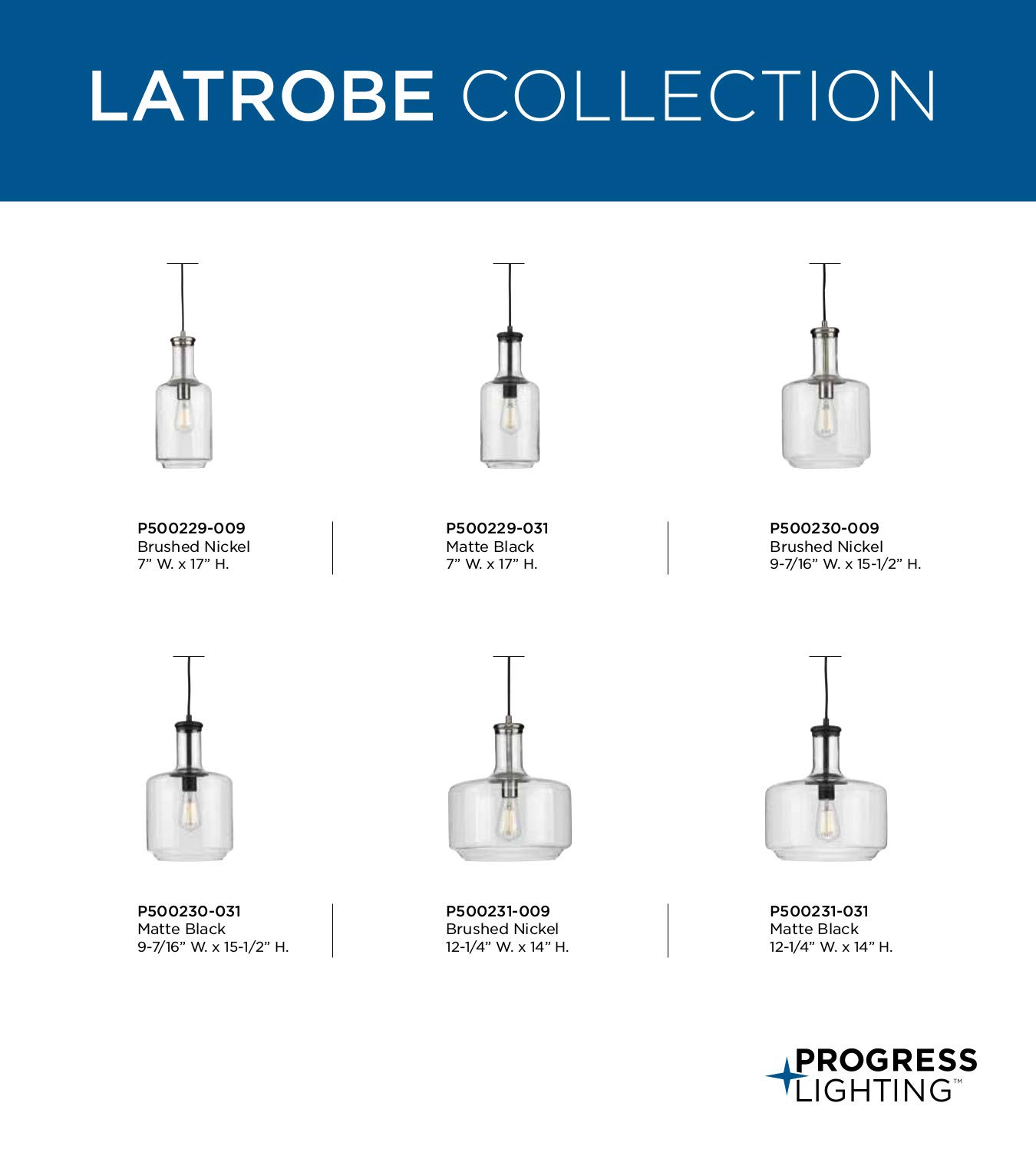 Latrobe Collection 1-Light Clear Glass Coastal Pendant Light with Brushed Nickel Finish - Perfect for Kitchen Island, Dining Room, and Beach House Decor