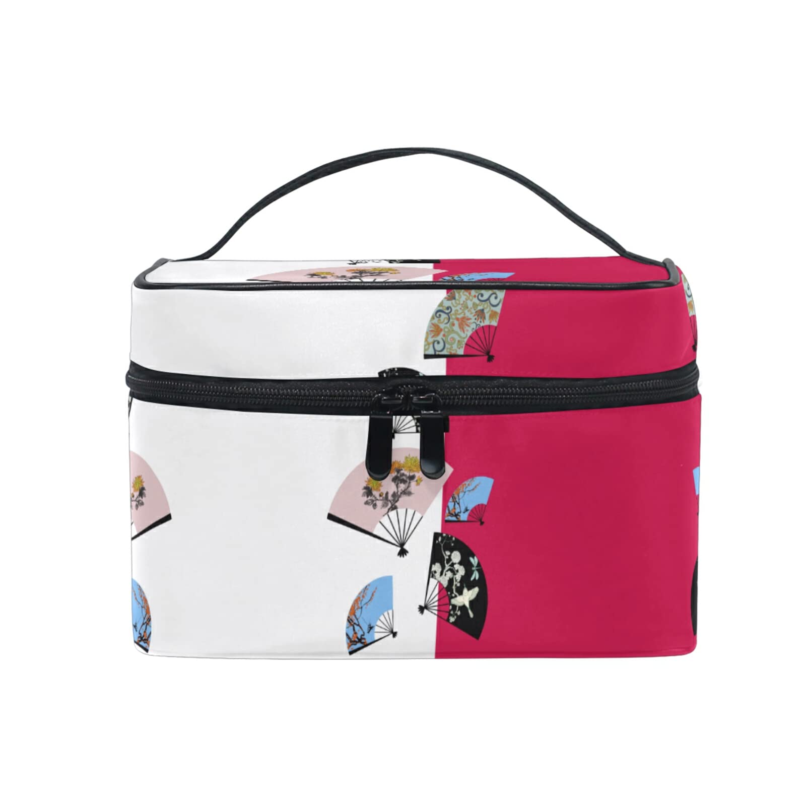 Japanese Red White Umbrella Print Cosmetic Bag - Waterproof Makeup Organizer with Zipper for Women & Girls - Perfect for Travel, Gym, and Daily Essentials Storage
