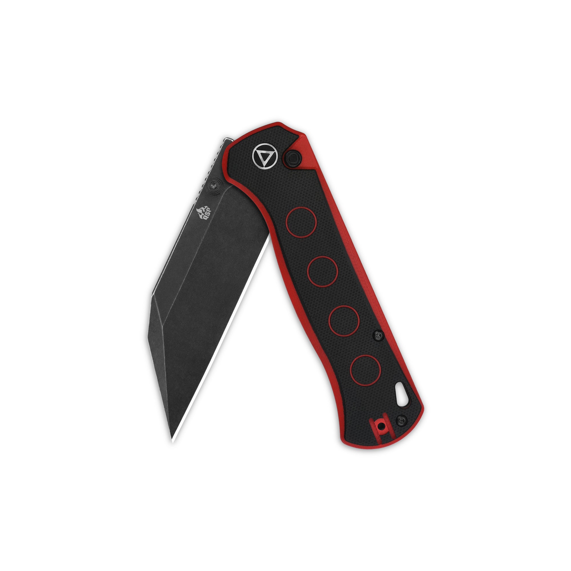 QSP Swordfish Button Lock Pocket Knife - 14C28N Stainless Steel Blade with Black/Red G10 Handle - EDC Folding Knife for Camping, Hiking & Everyday Carry