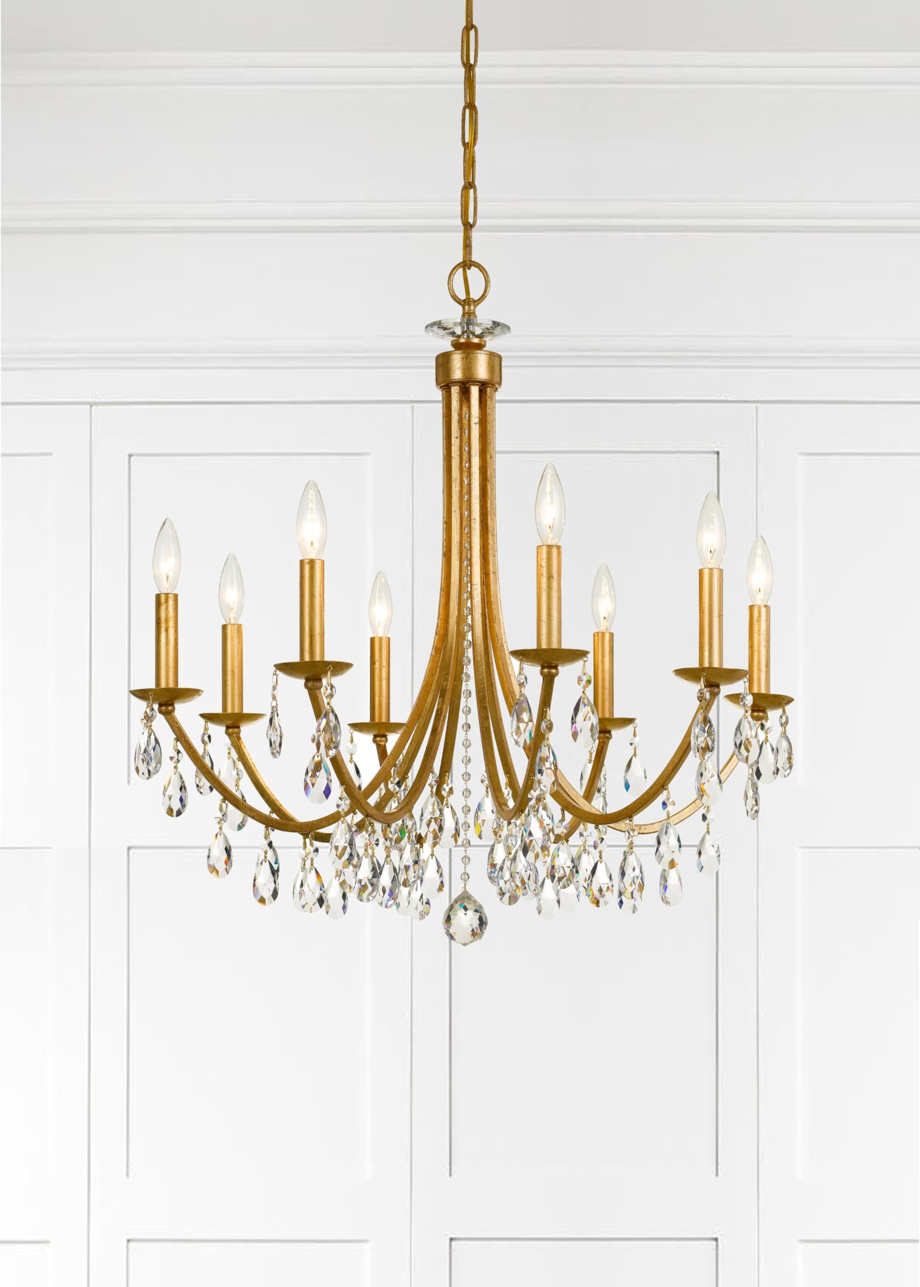 Bridgehampton 8-Light Hand-Cut Crystal Antique Gold Chandelier - Elegant Dining Room Lighting Fixture for Luxury Home Decor