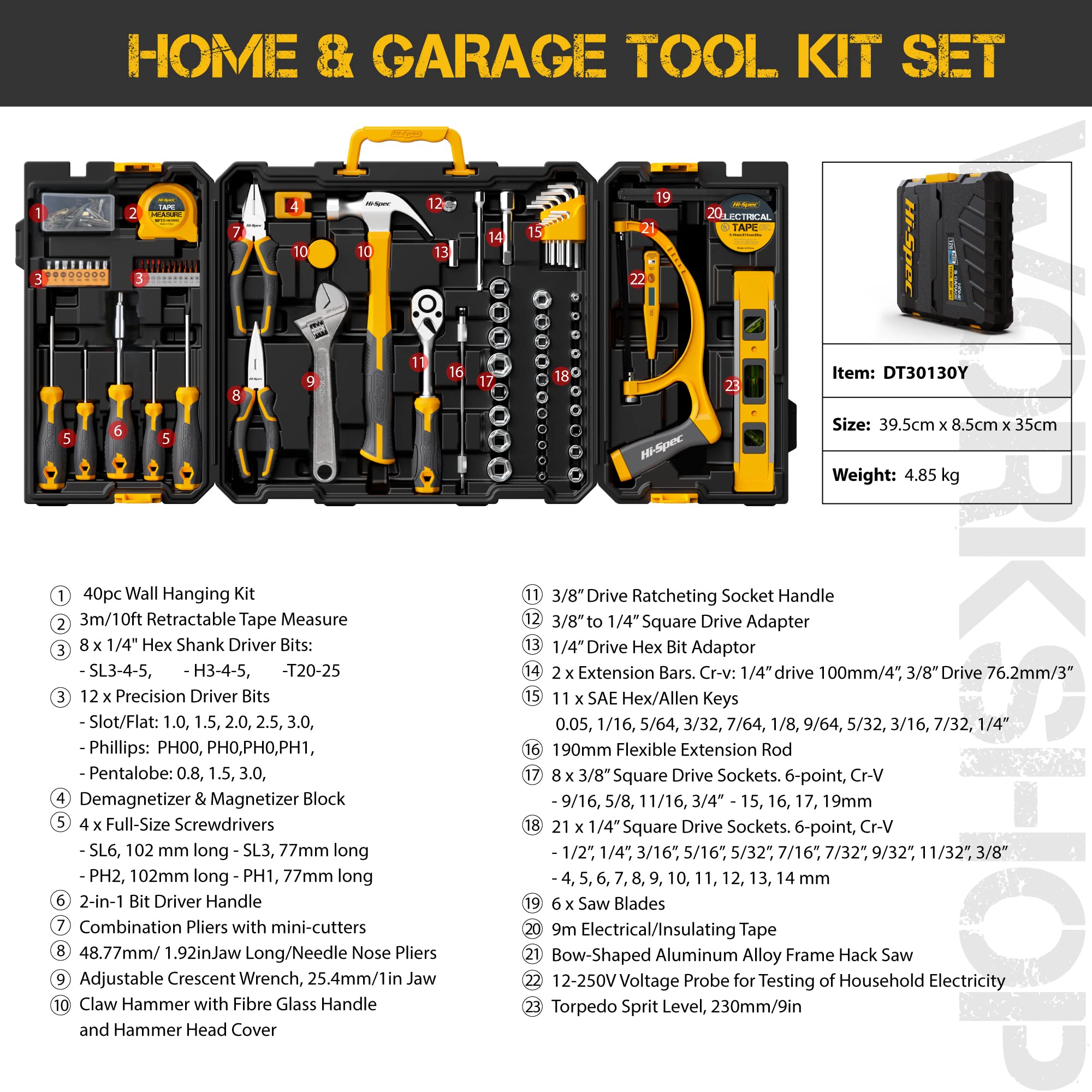 Hi-Spec 126-Piece Socket Wrench Auto Repair Tool Kit Set - Complete Professional Mechanics Tool Set for Men - Perfect for Home Garage, Car Maintenance & DIY Projects
