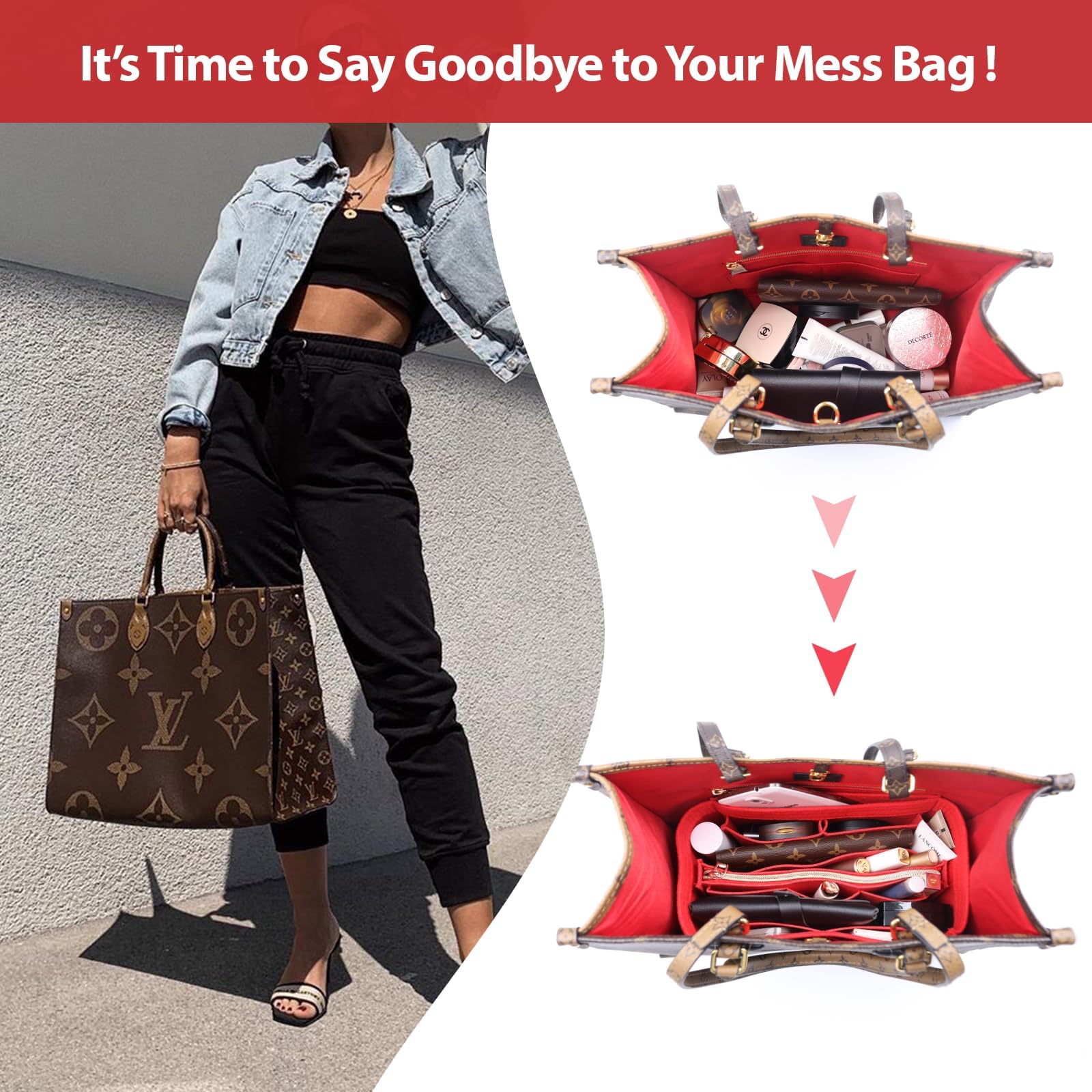 OMYSTYLE Felt Purse Organizer Insert - 5 Sizes Handbag Divider for Longchamp, Neverfull, Speedy & More | Tote Bag Organizer for Women | Perfect for Travel, Work & Daily Use