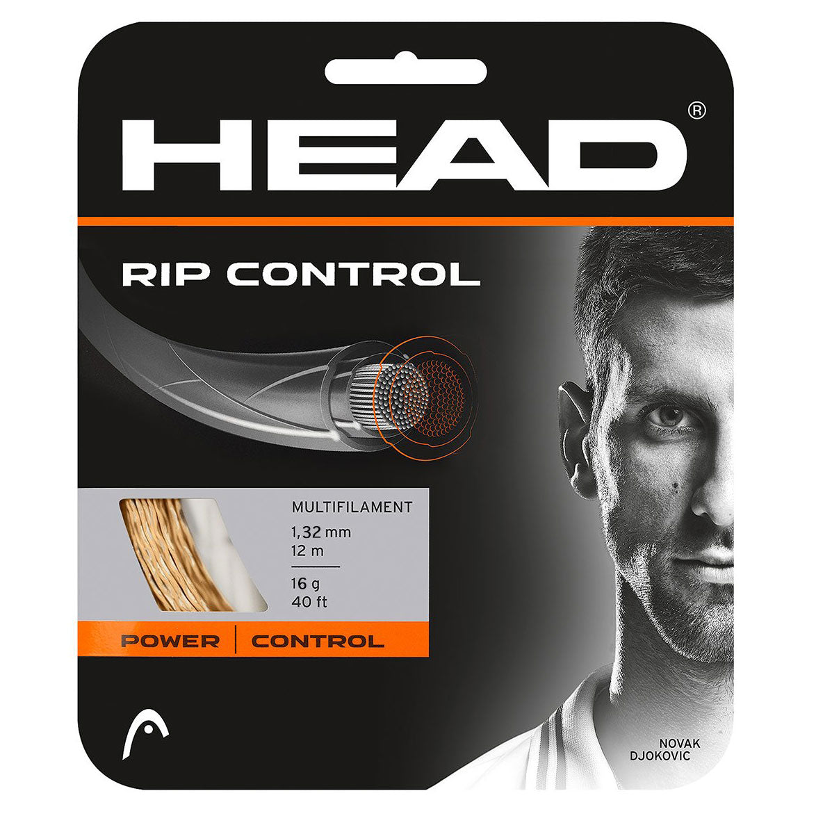 Head RIP Control 16/1.30 Natural Tennis String - Perfect for Control & Spin in Competitive Matches & Training Sessions