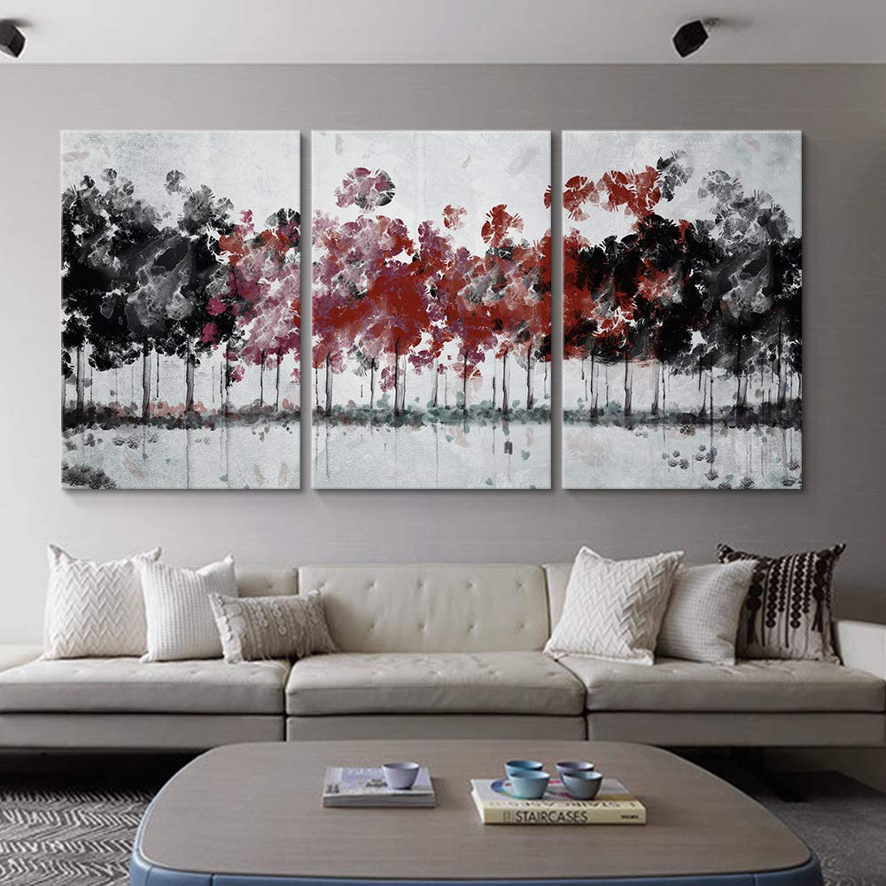 Wall26 - 3 Panel Canvas Wall Art Abstract Oil Painting Tree Forest - Giclee Print Home Decor for Bedroom & Living Room - 24