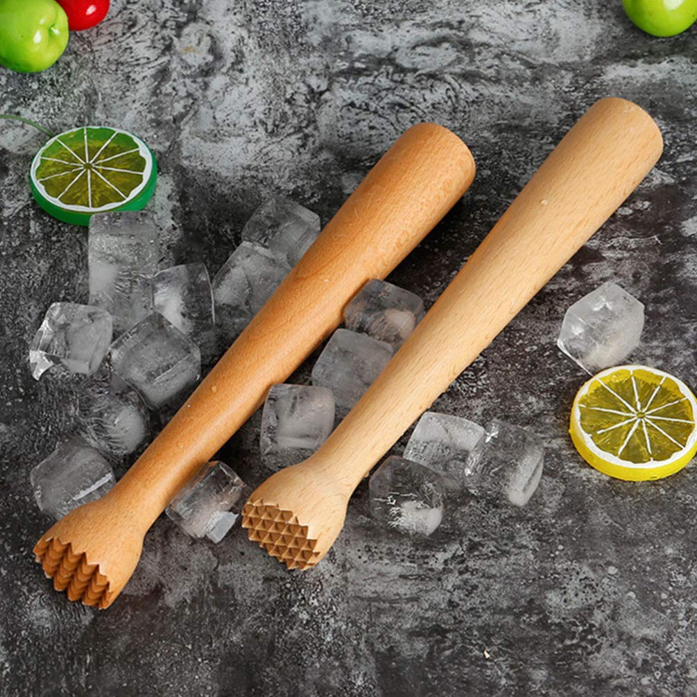 Professional Beech Wood Cocktail Muddler - Multi-Purpose Mixing Rod for Mojito, Ice Hammer, Fruit Crusher & Milk Tea Stirring - Perfect for Bartending, Home Bars, Cocktail Making & Kitchen Use