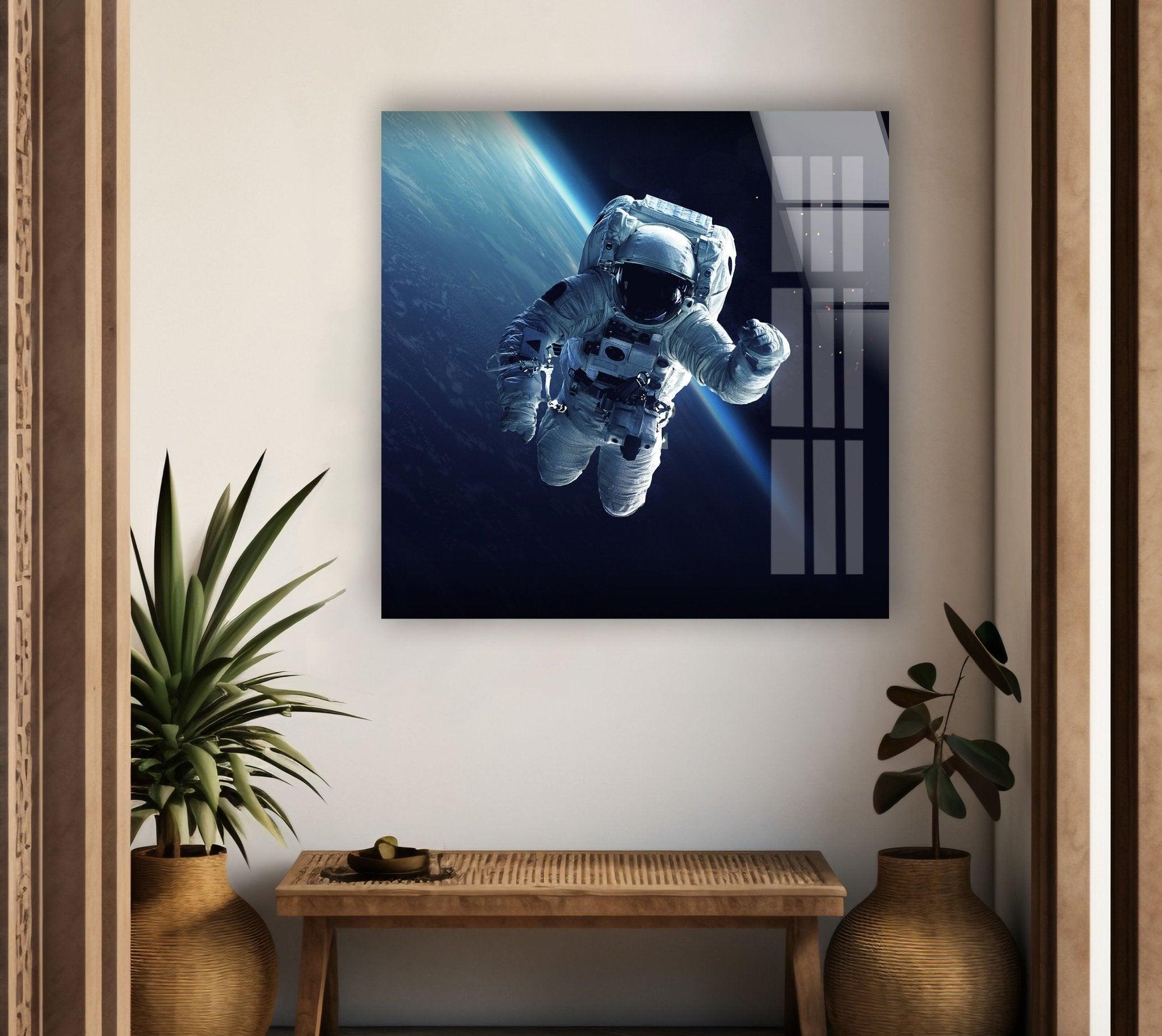 Astronaut Spacewalk Glass Wall Art - Stunning Space-Themed Decor for Living Room, Bedroom & Office