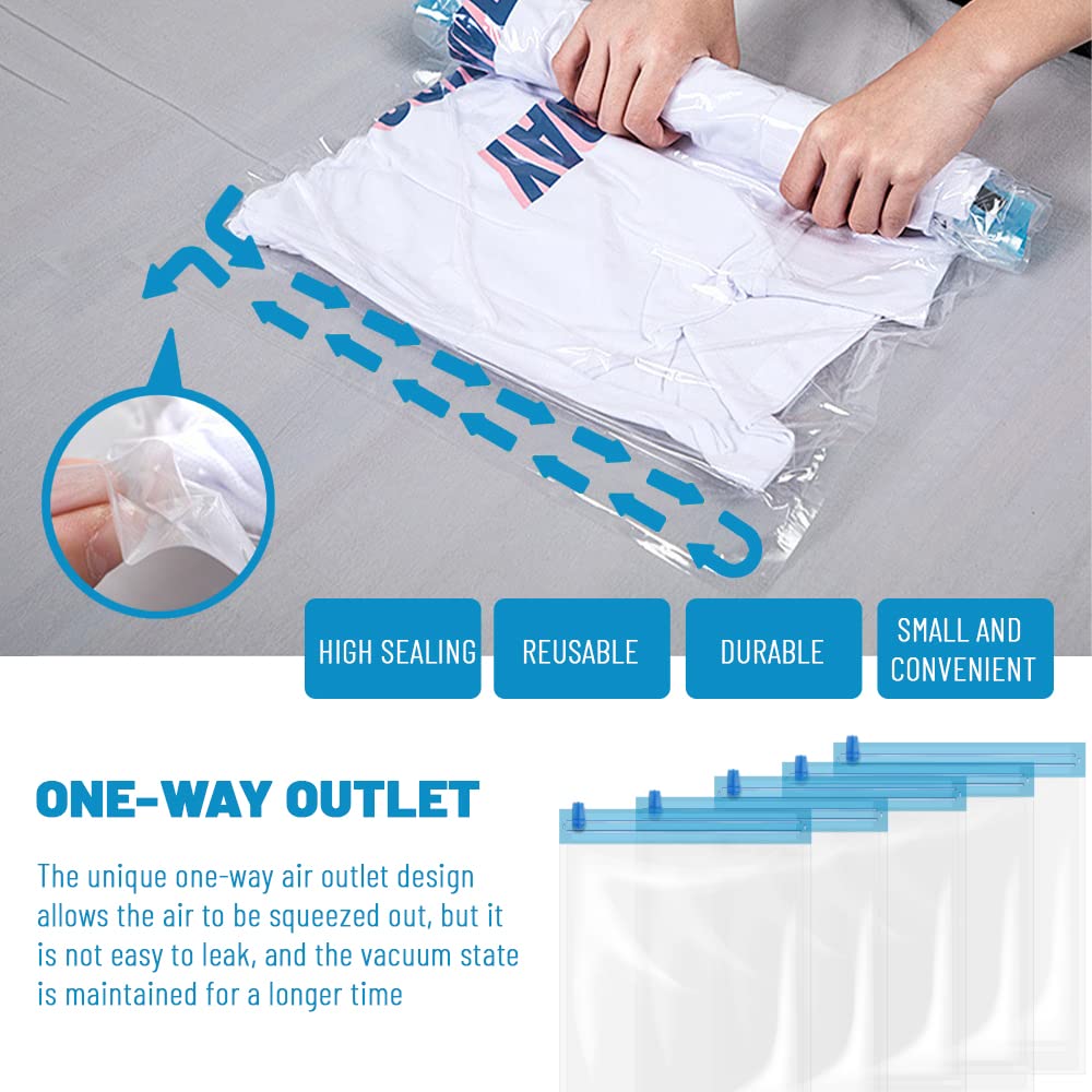 5Pcs Small Vacuum Storage Bags for Clothes - 50x40cm/20x16in Space Saver Compression Bags, Hand Rolled Dust Proof Travel Organizer - Perfect for Travel, Seasonal Clothing Storage & Space Saving in Closet