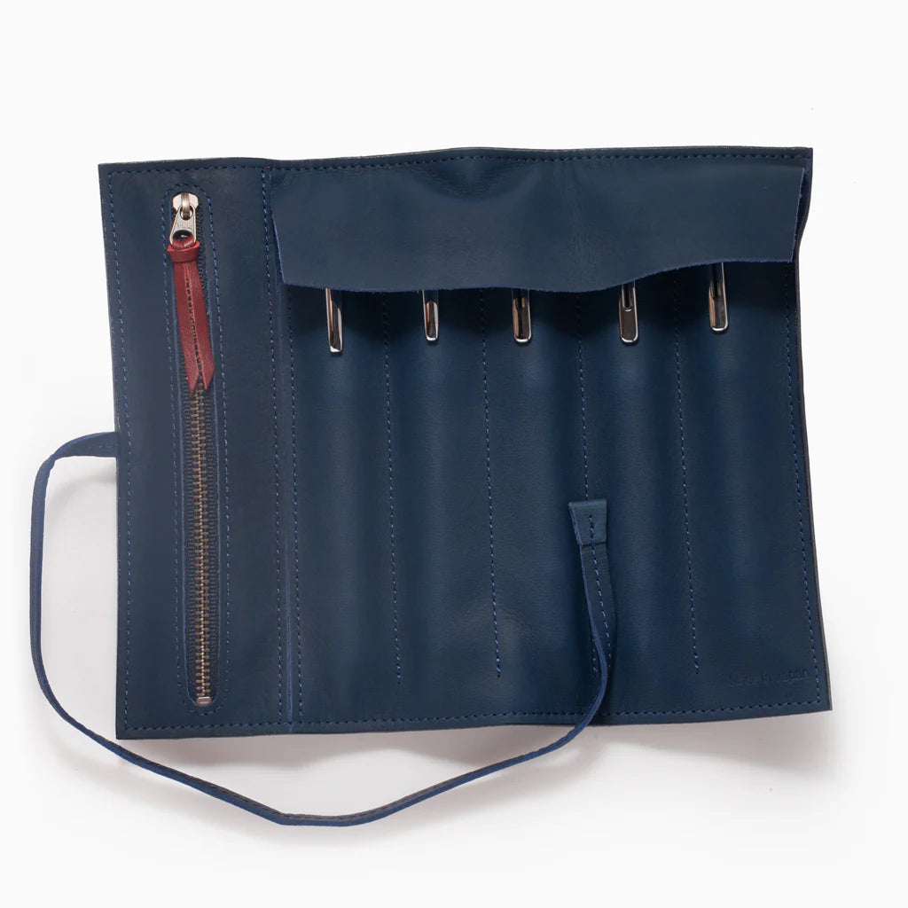 TWSBI Midnight Blue Leather Roll Case for Fountain Pens - Premium Pouch for Writing Instruments, Ideal for Office, School, and Travel Use
