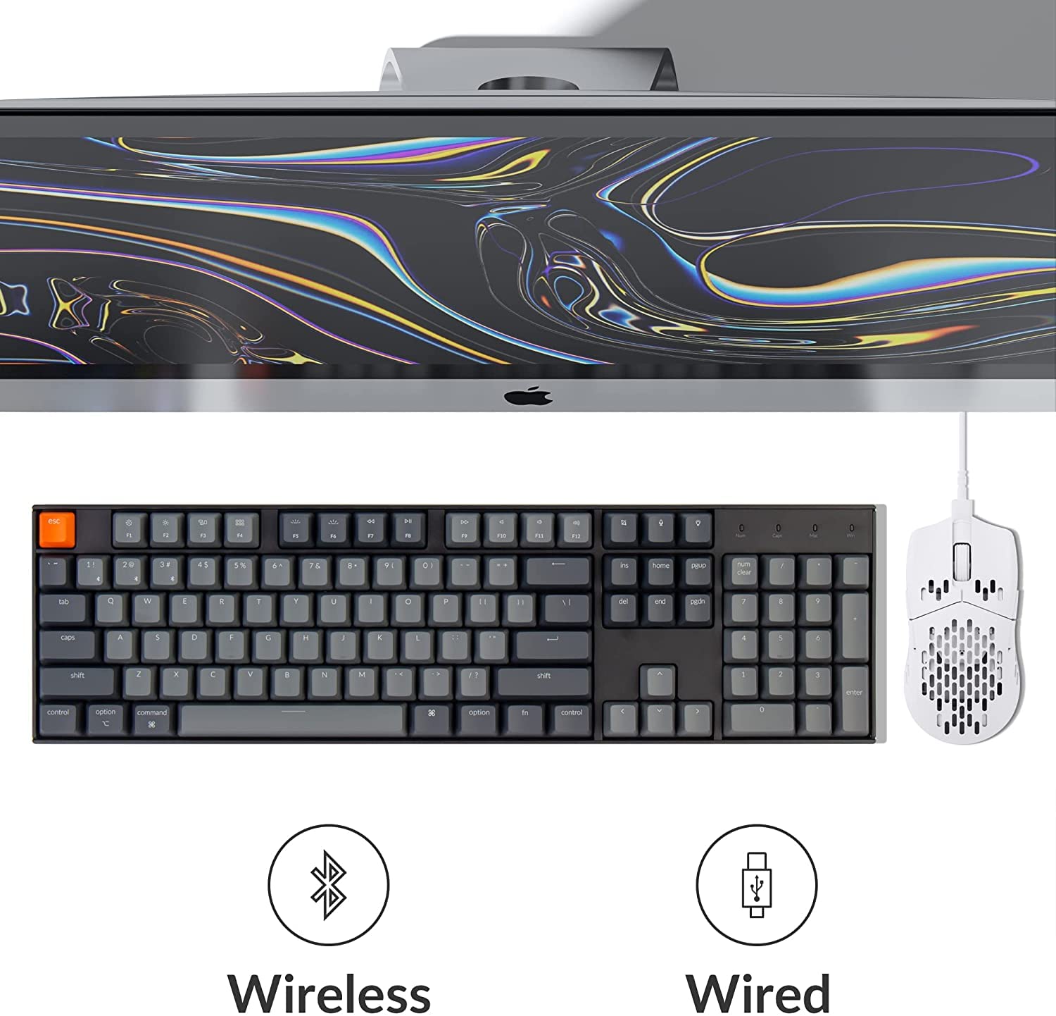 Keychron K10 Wireless Mechanical Gaming Keyboard - 104 Key Full Size Hot-Swappable with Gateron G Pro Brown Switches, White LED Backlight, USB-C Wired & Bluetooth for Mac/Windows - Perfect for Office Work, Gaming & Programming