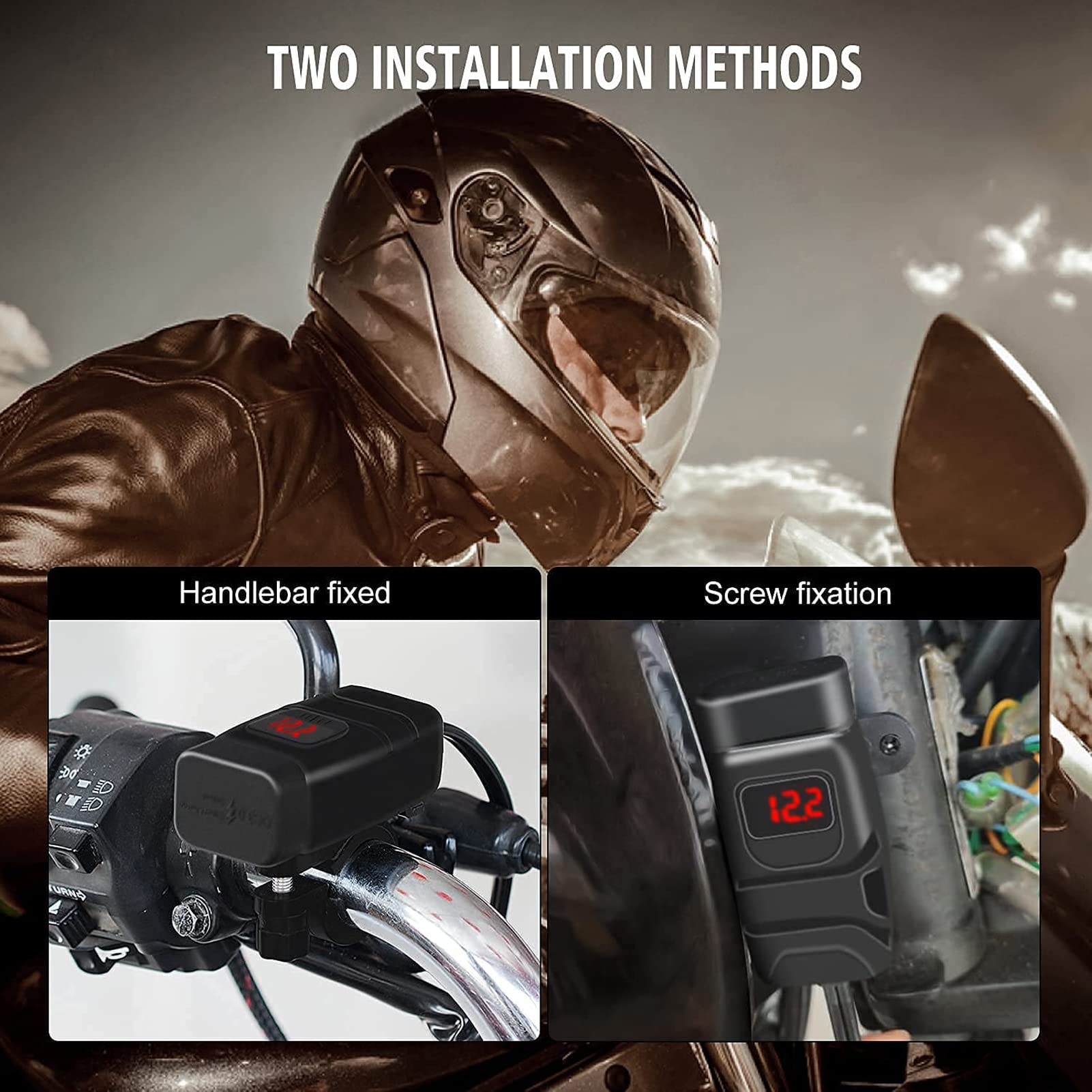 Motorcycle Dual USB SAE to USB Adapter with Cover Switch - Fast Charging & Built-in Voltmeter for Phone & Tablet - Perfect for Road Trips & Motorcycle Accessories
