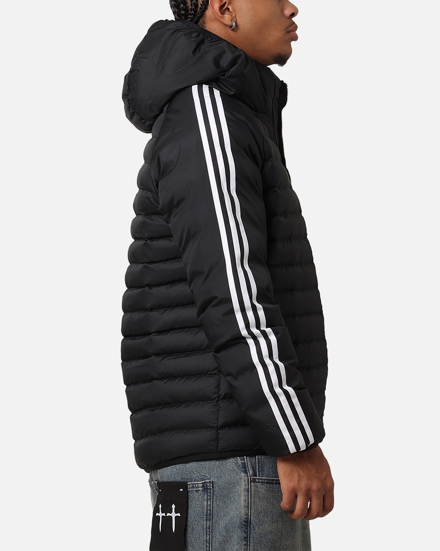 Adidas Padded Hooded Jacket for Men & Women - Black/White Winter Coat - Warm Fleece-Lined Windbreaker for Outdoor Activities, Running & Casual Wear