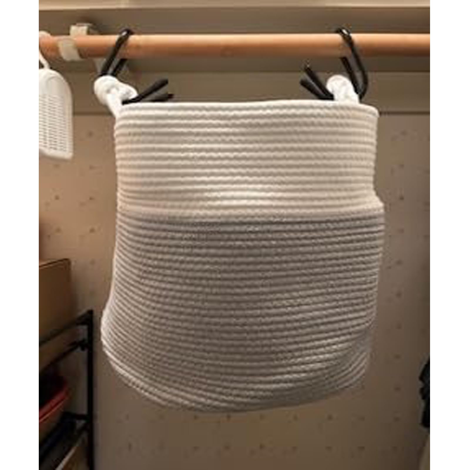 Pmsanzay 2-Pack Cotton Rope Closet Hanger Hooks - Heavy Duty Storage Basket Organizer for Purses, Handbags, Belts, Hats, Backpacks & Jeans - Space Saving Closet Organization Solution for Bedroom, Bathroom & Entryway