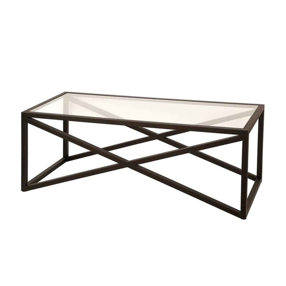 Pemberly Row Modern Black & Bronze Rectangular Coffee Table with Tempered Glass Top - Perfect for Living Room, Lounge & Office Decor