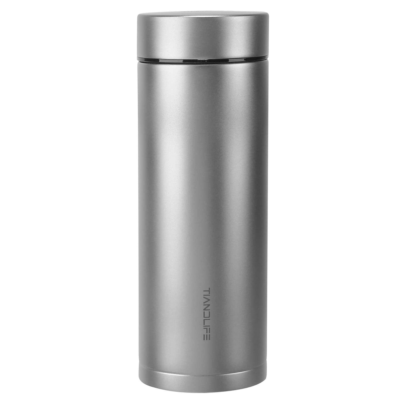 TIANDLIFE Titanium Insulated Water Bottle - 17oz/480ml Double Wall Vacuum Thermos with Tea Strainer, Leak Proof & Rustproof - Keeps Drinks Hot/Cold for 24 Hours - Perfect for Hiking, Camping, Gym & Office Use