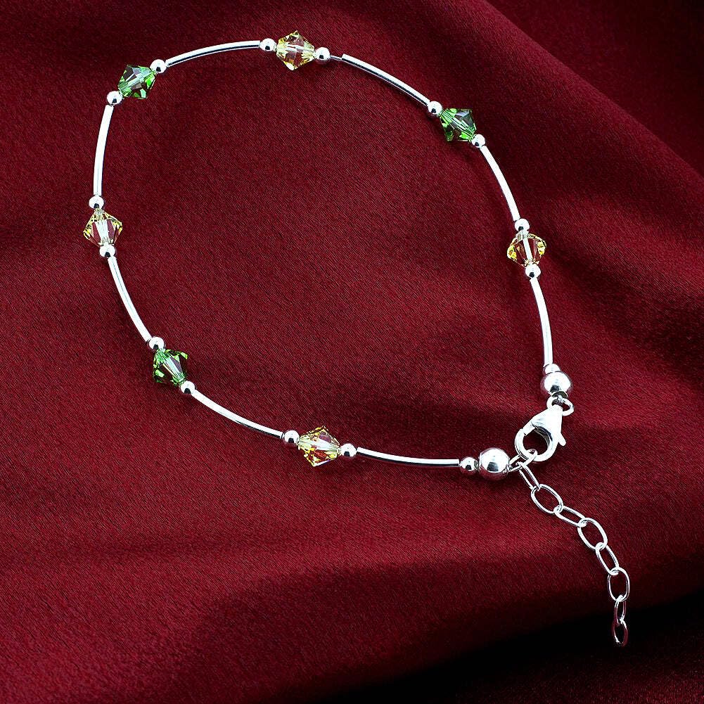 925 Silver Ankle Bracelet with Austrian Crystals - Elegant Foot Jewelry for Women