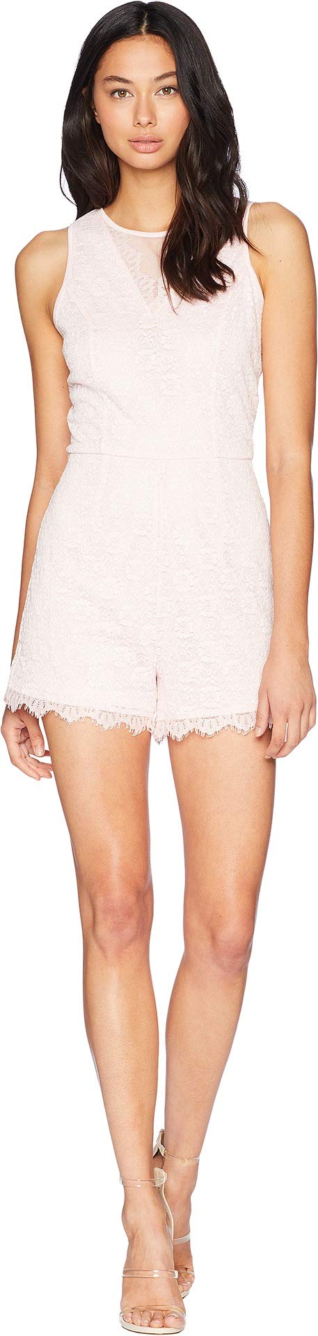 Bebe Women's Lace Romper with Mesh Mary Jane Shoes - Floral Rose Print Jumpsuit for Party, Date Night & Summer Outfits
