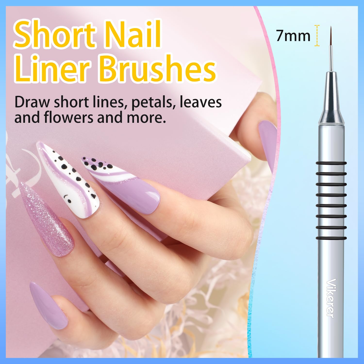 6Pcs Professional Nail Art Liner Brushes Set with 3Pcs Clean Up Brushes - Flat, Oval & Fine Angled Gel Nail Brushes for Acrylic, Gel Polish & Nail Art Design - Perfect for Salon, Home Manicure & Detailed Nail Painting (Silver)