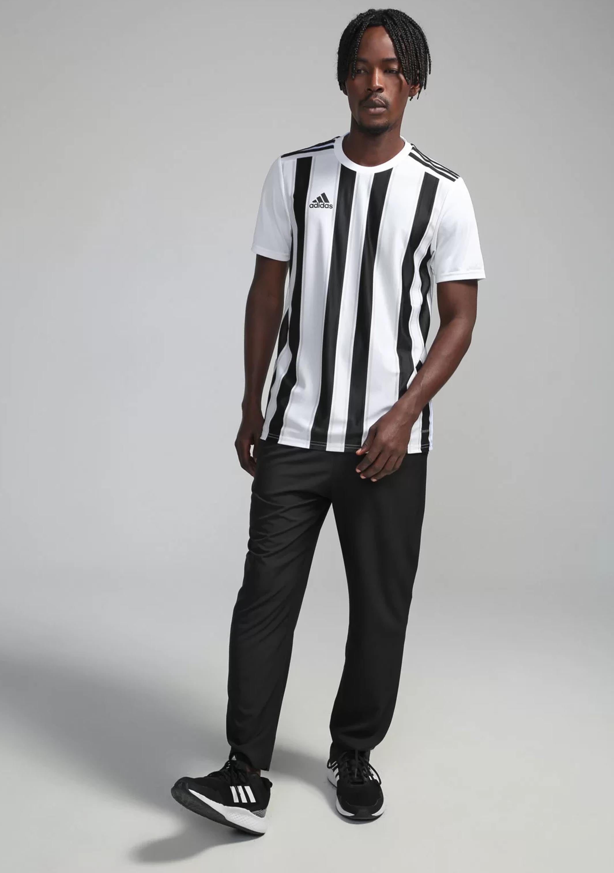 Adidas Men's Striped 21 Soccer Jersey - White & Black - Breathable Performance Shirt for Training & Match Play