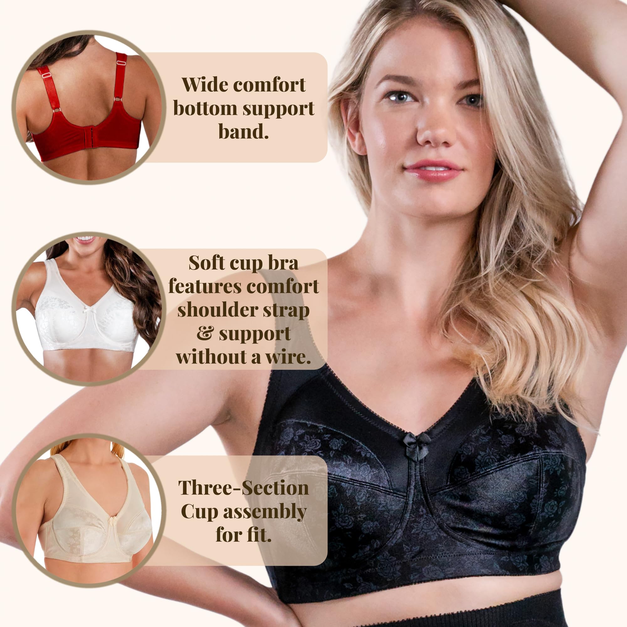 Full Figure Wireless Seamed Cup Bra for Women - Comfortable Support & Lift for Everyday Wear, Workouts & Special Occasions