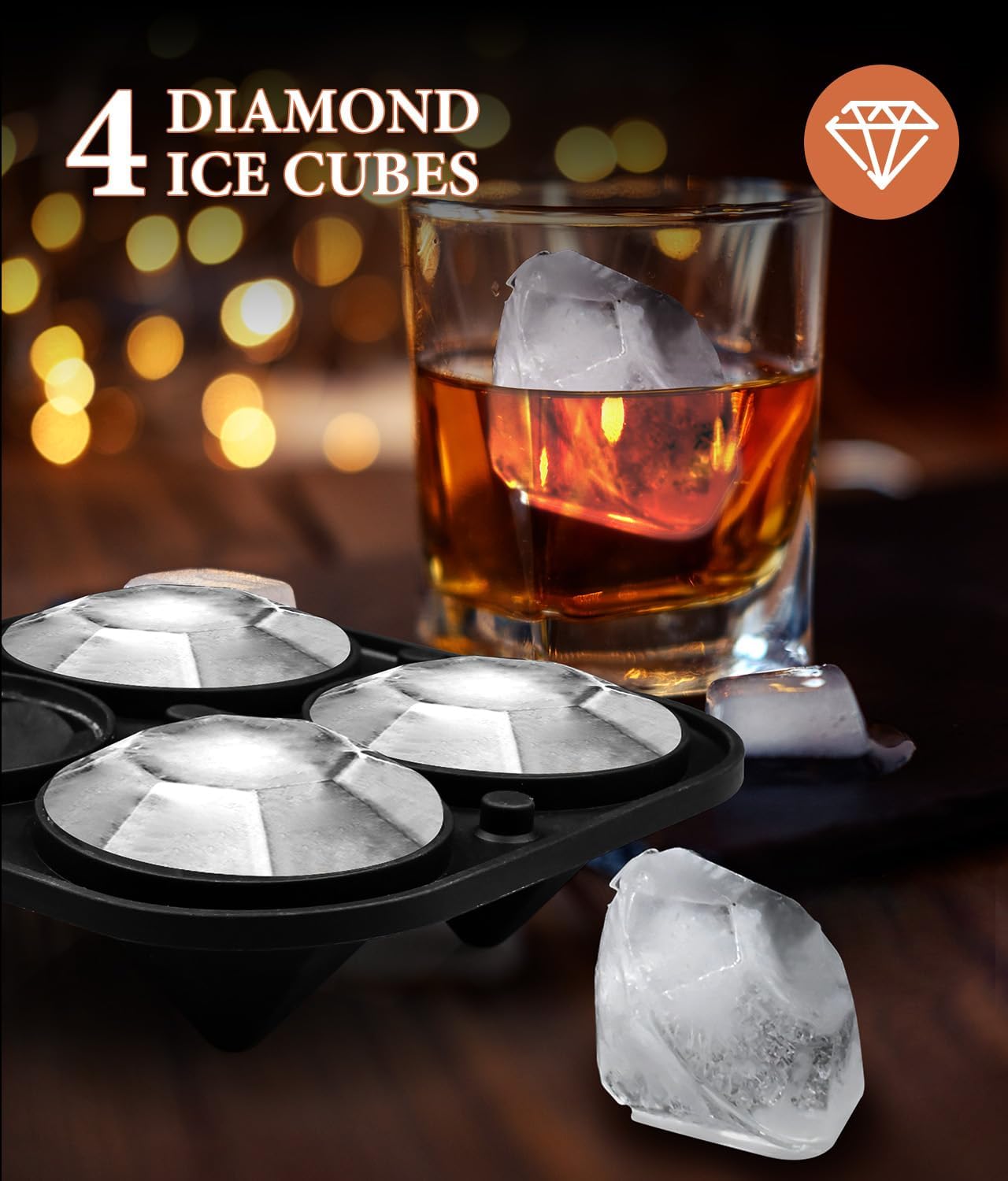 Premium Silicone Ice Cube Trays with Lid - Diamond & Sphere Ice Ball Maker, Square Ice Cube Molds for Whiskey & Cocktails - Reusable Freezer Ice Trays for Homemade Drinks, Parties & Entertaining