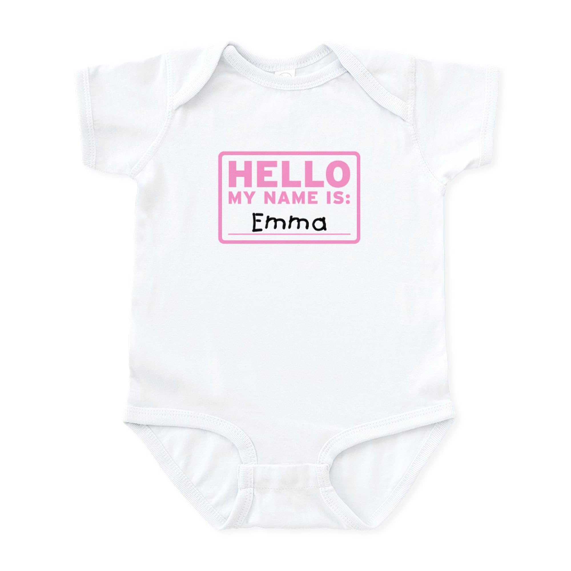 CafePress Hello My Name is Emma Baby Bodysuit - Adorable Infant Romper for Newborns & Toddlers | Perfect for Playdates, Photo Shoots & Family Gatherings