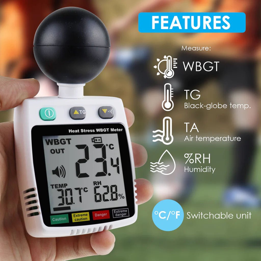 Portable WBGT Heat Stress Monitor - Accurate Temperature & Humidity Meter for Outdoor Workers, Athletes, and Safety Professionals - Ideal for Construction Sites, Sports Training, and Industrial Safety