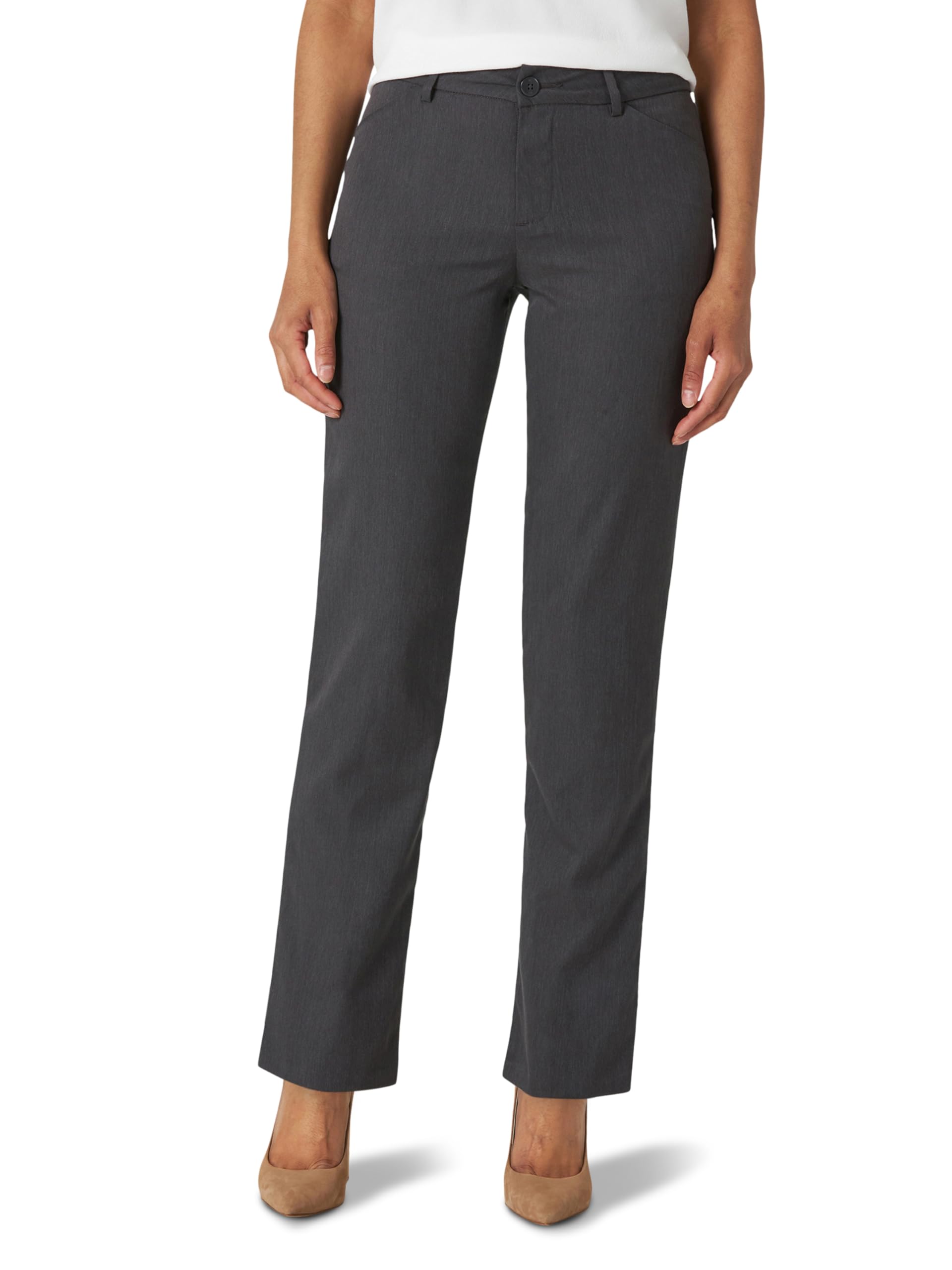 Lee Women's Petite Wrinkle-Free Relaxed Fit Straight Leg Pants - Comfortable Office & Casual Wear for Professional Women