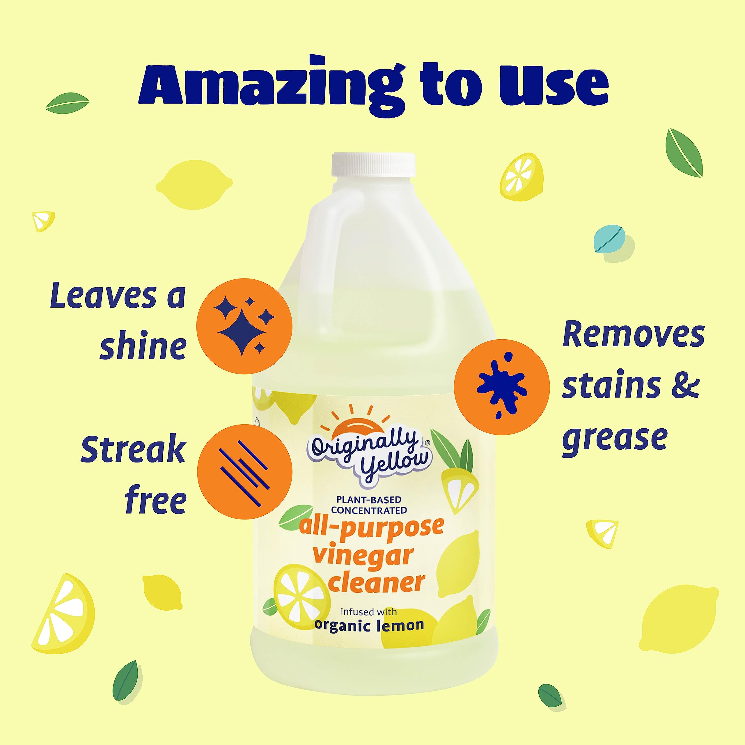 Organic Lemon Infused All-Purpose Cleaning Vinegar - 64 Fl Oz (2-Pack) | Plant-Based, Non-Toxic Floor & Surface Cleaner with Distilled Vinegar | Ideal for Kitchen, Bathroom, Hardwood & Tile Cleaning | Eco-Friendly Home Cleaning Supplies